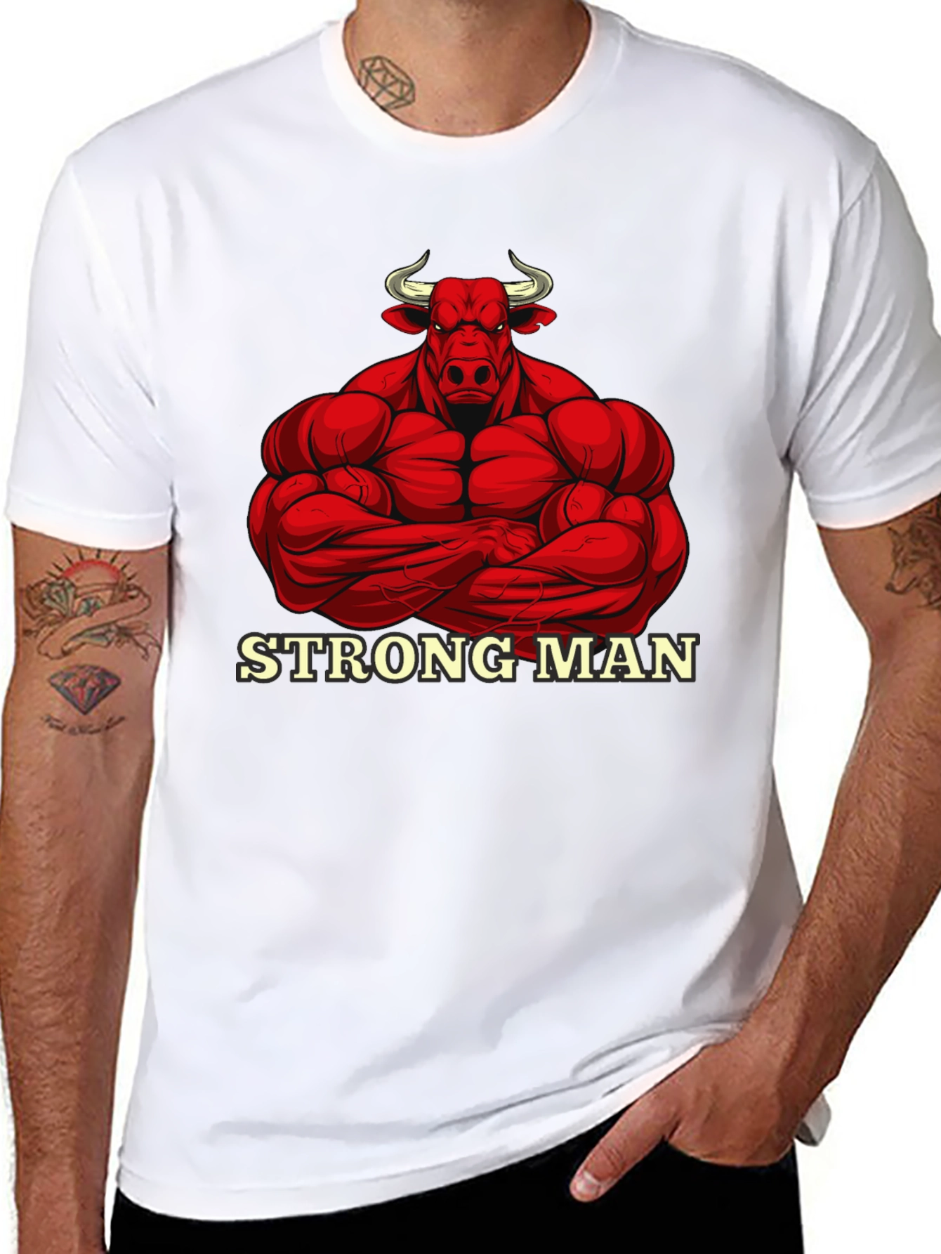 Strong Man Bull Graphic Black T-Shirt
