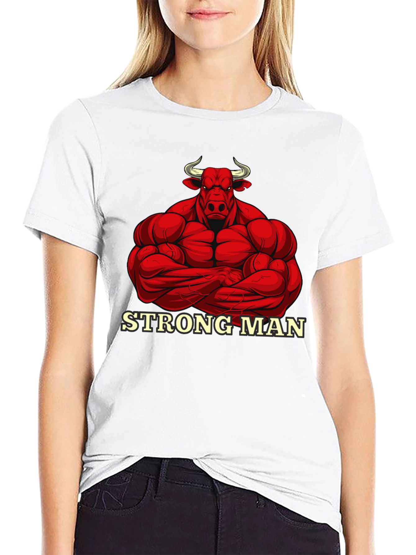 Strong Man Bull Graphic Black T-Shirt