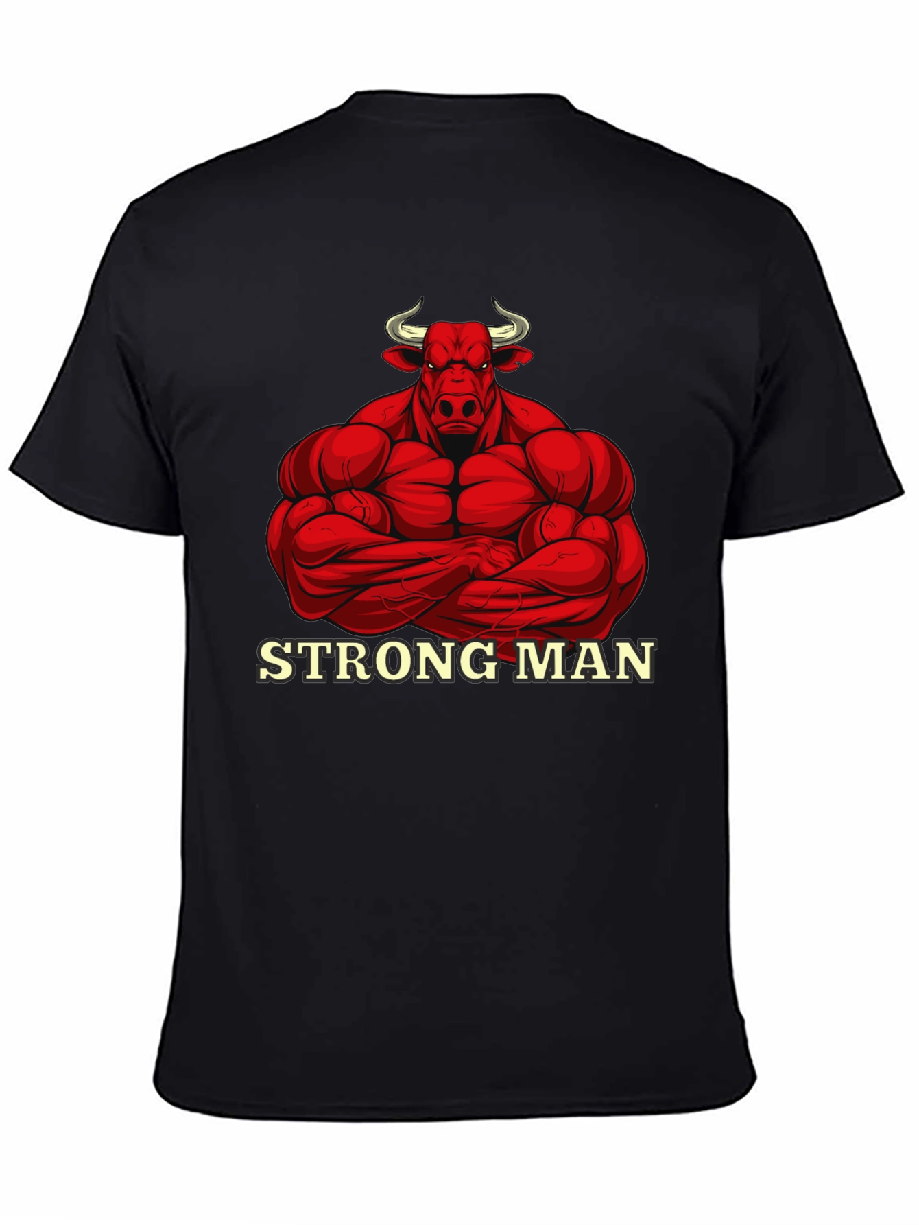 Strong Man Bull Graphic Black T-Shirt