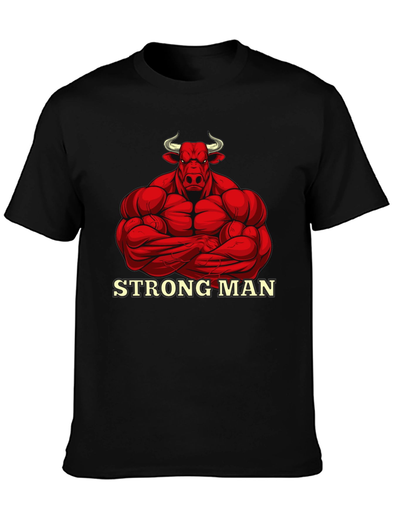 Strong Man Bull Graphic Black T-Shirt