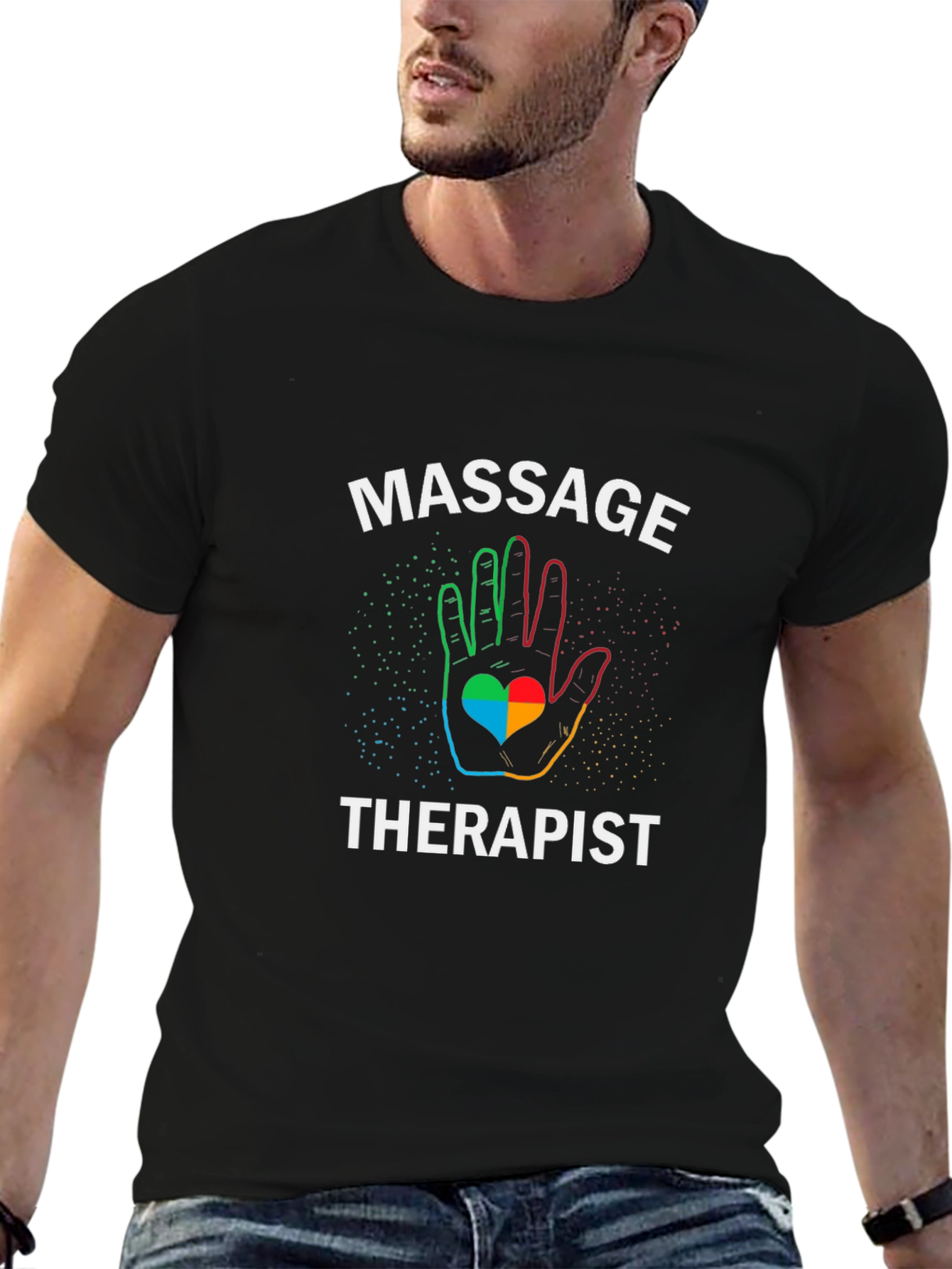 Massage Therapist T-Shirt Rainbow Hand Heart