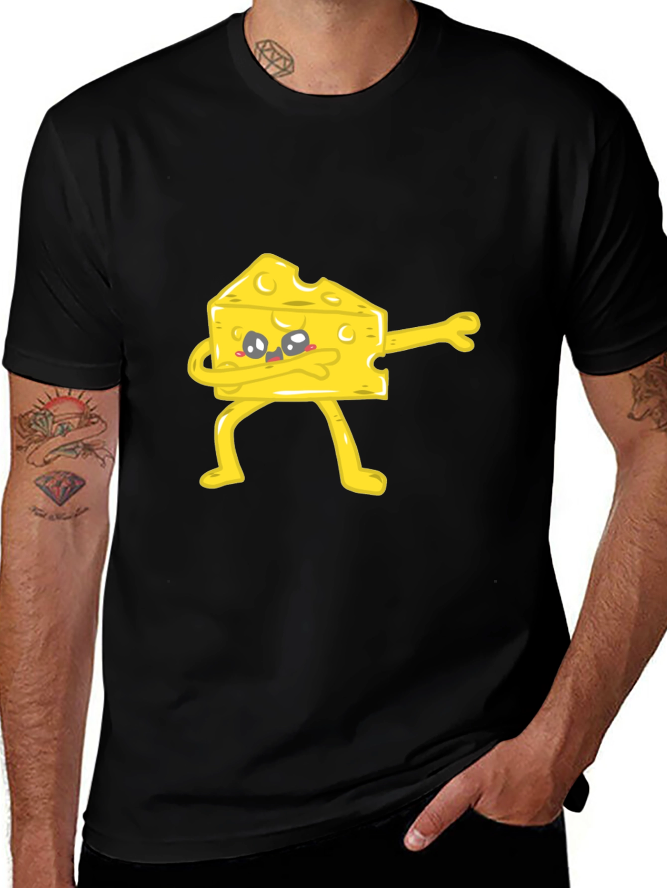 Dabbing Cheese Slice Graphic Tee - Quirky Black T-Shirt