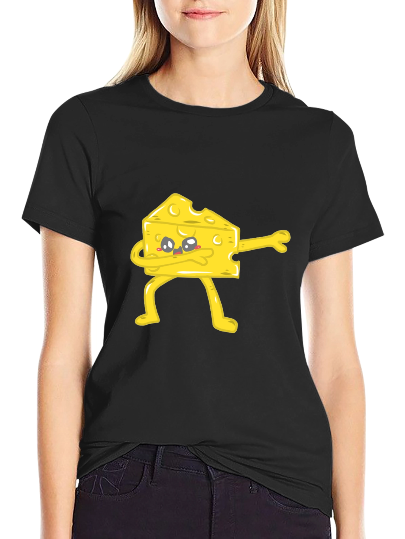 Dabbing Cheese Slice Graphic Tee - Quirky Black T-Shirt