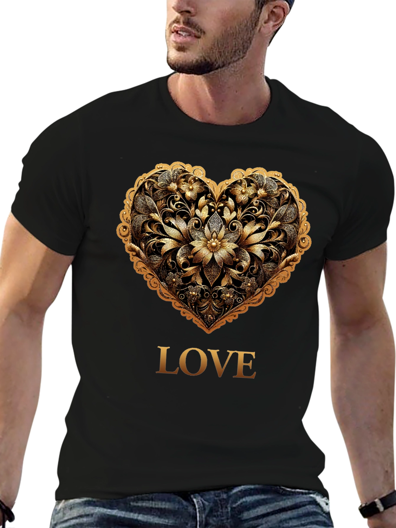 Golden Heart Love Tee - Stylish Graphic T-Shirt