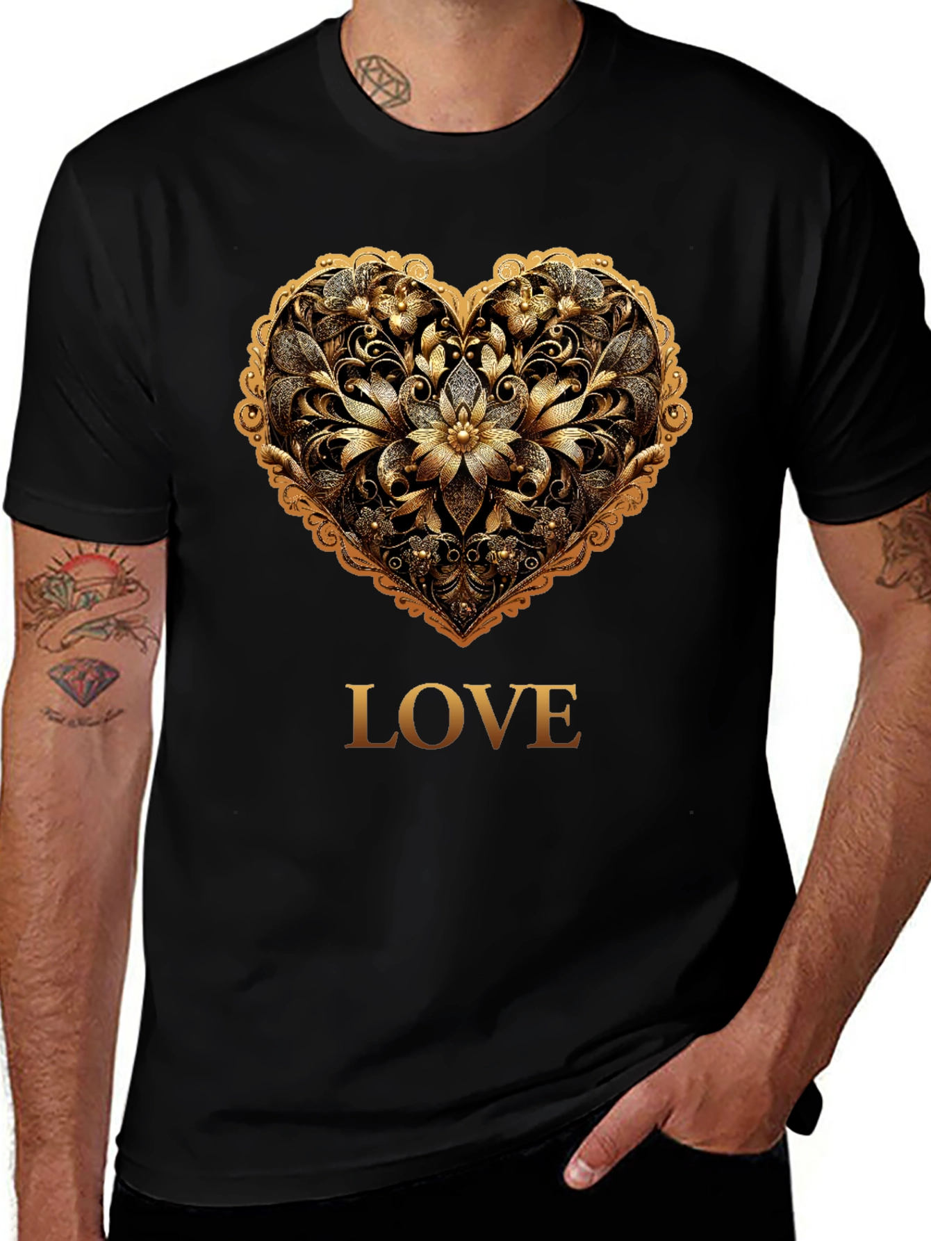 Golden Heart Love Tee - Stylish Graphic T-Shirt