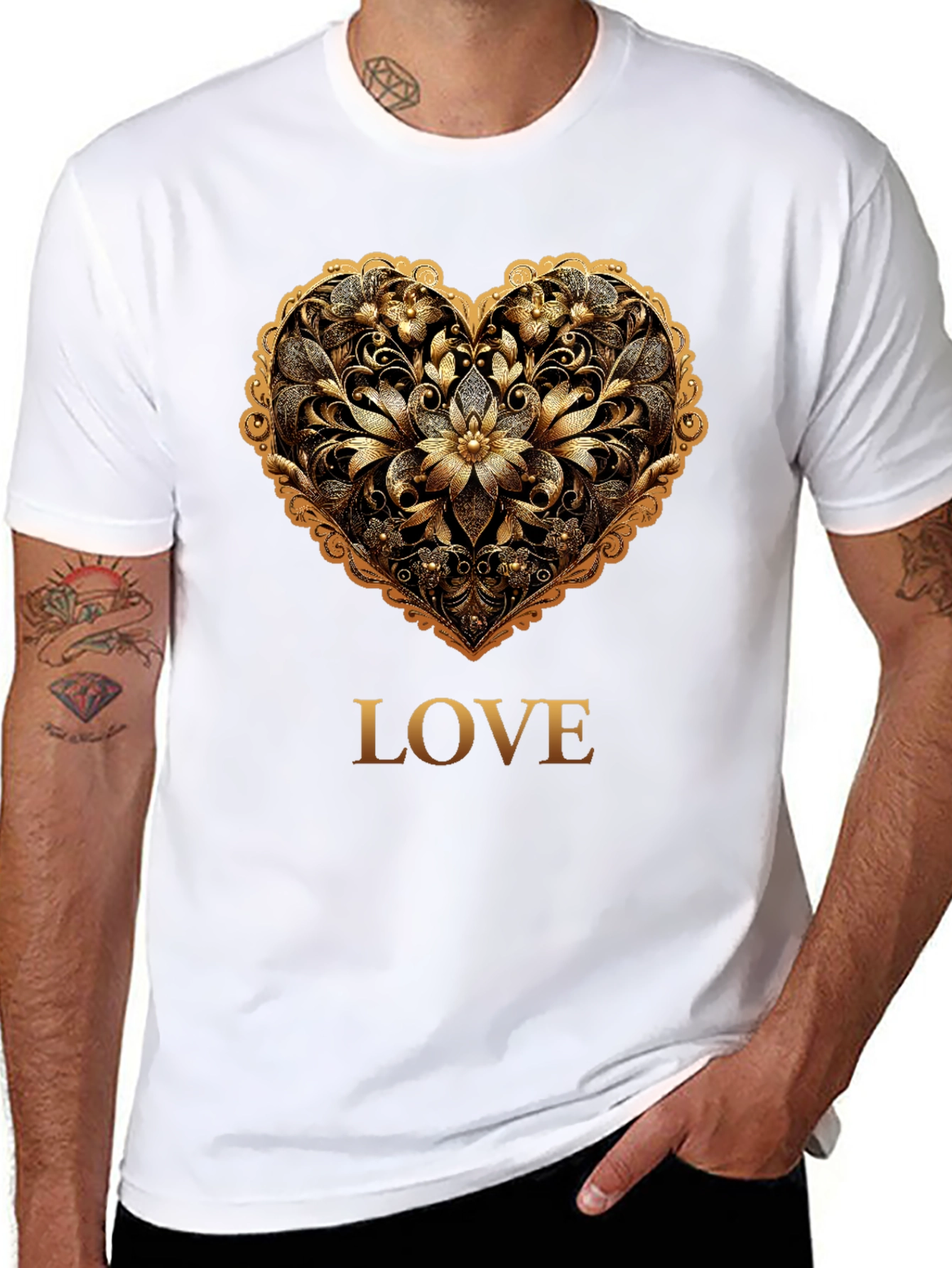 Golden Heart Love Tee - Stylish Graphic T-Shirt