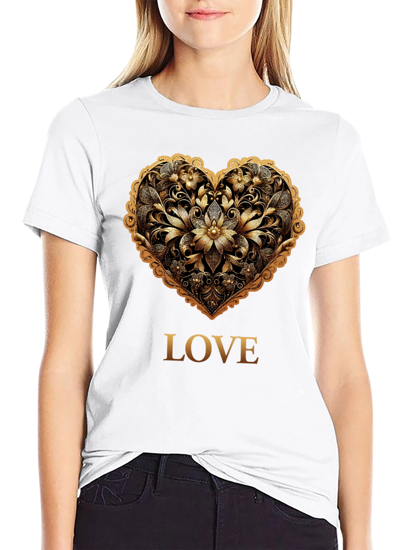 Golden Heart Love Tee - Stylish Graphic T-Shirt