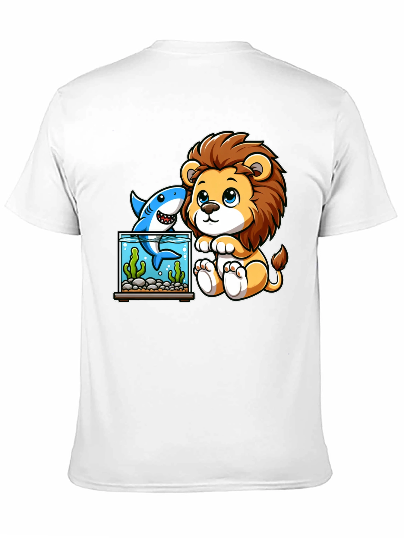 Cute Cartoon Lion & Shark Graphic Tee