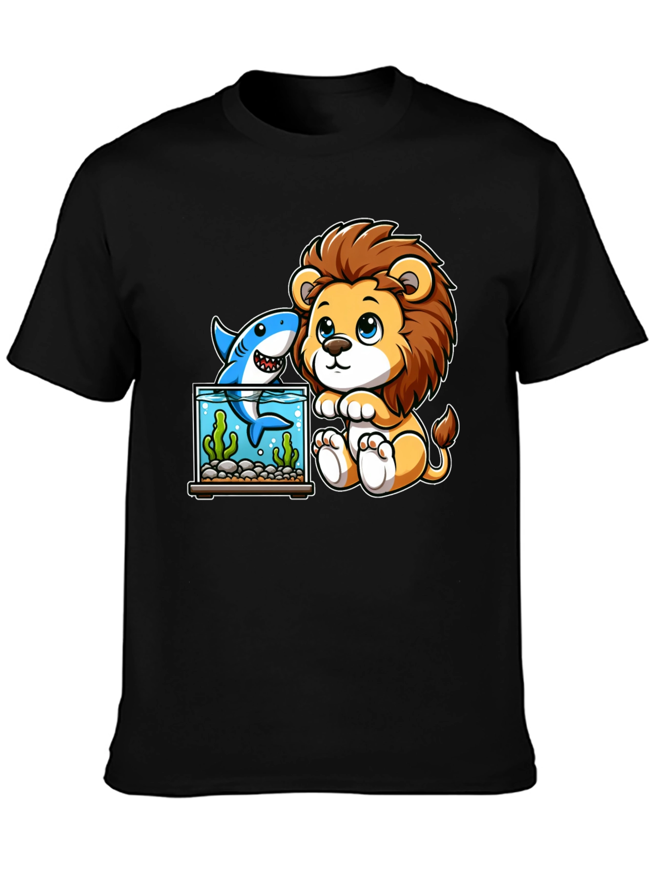Cute Cartoon Lion & Shark Graphic Tee