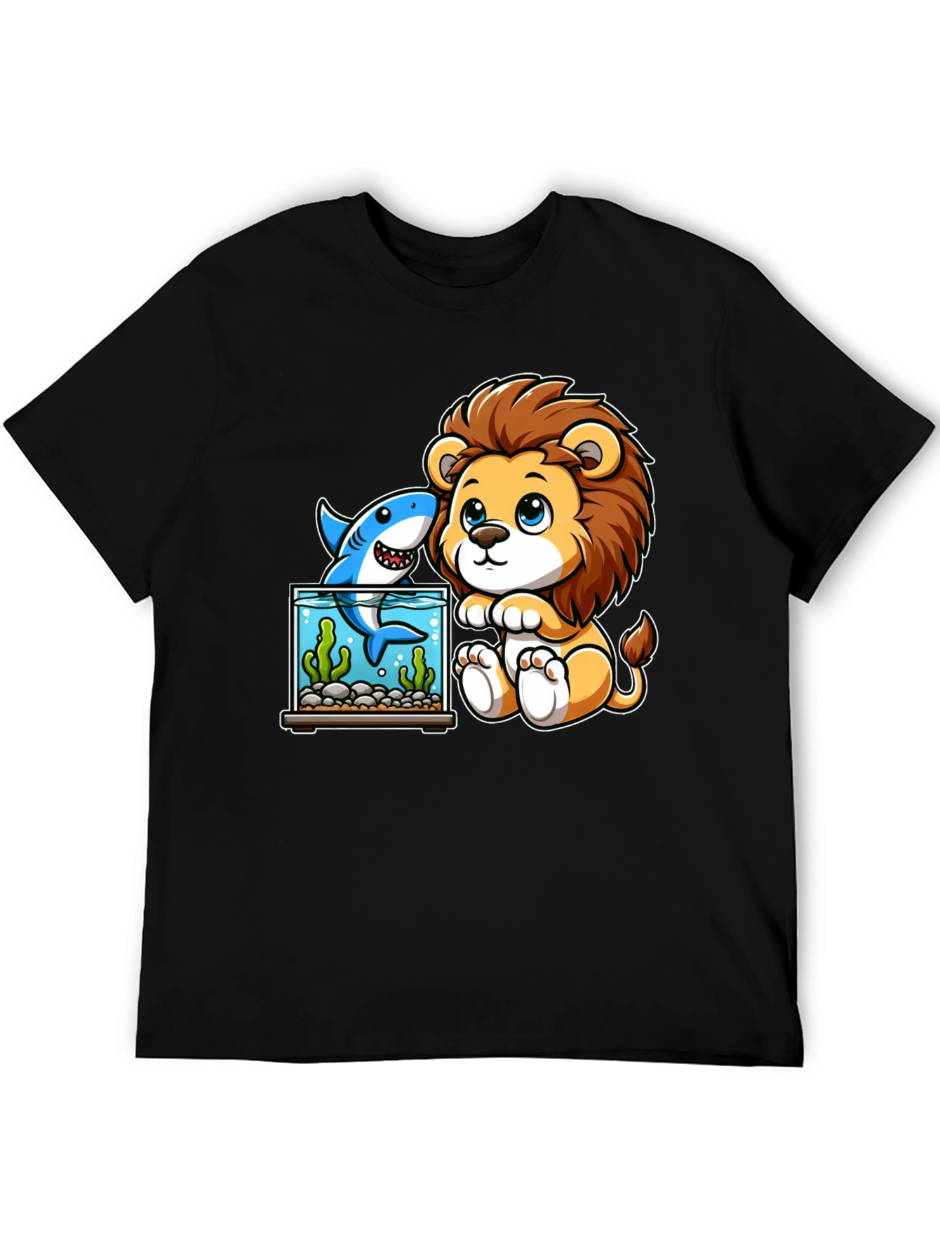 Cute Cartoon Lion & Shark Graphic Tee