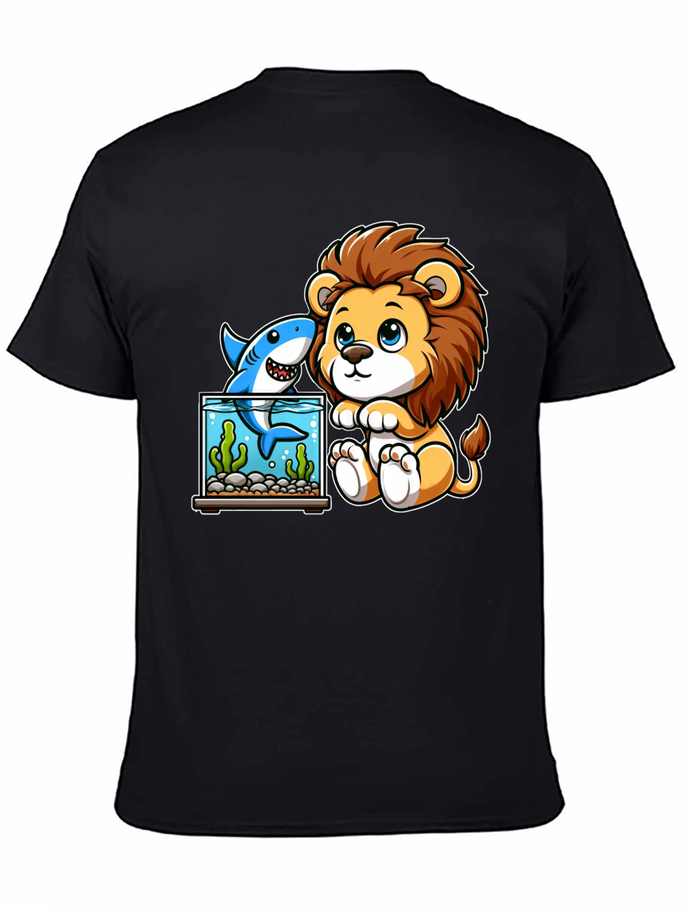 Cute Cartoon Lion & Shark Graphic Tee