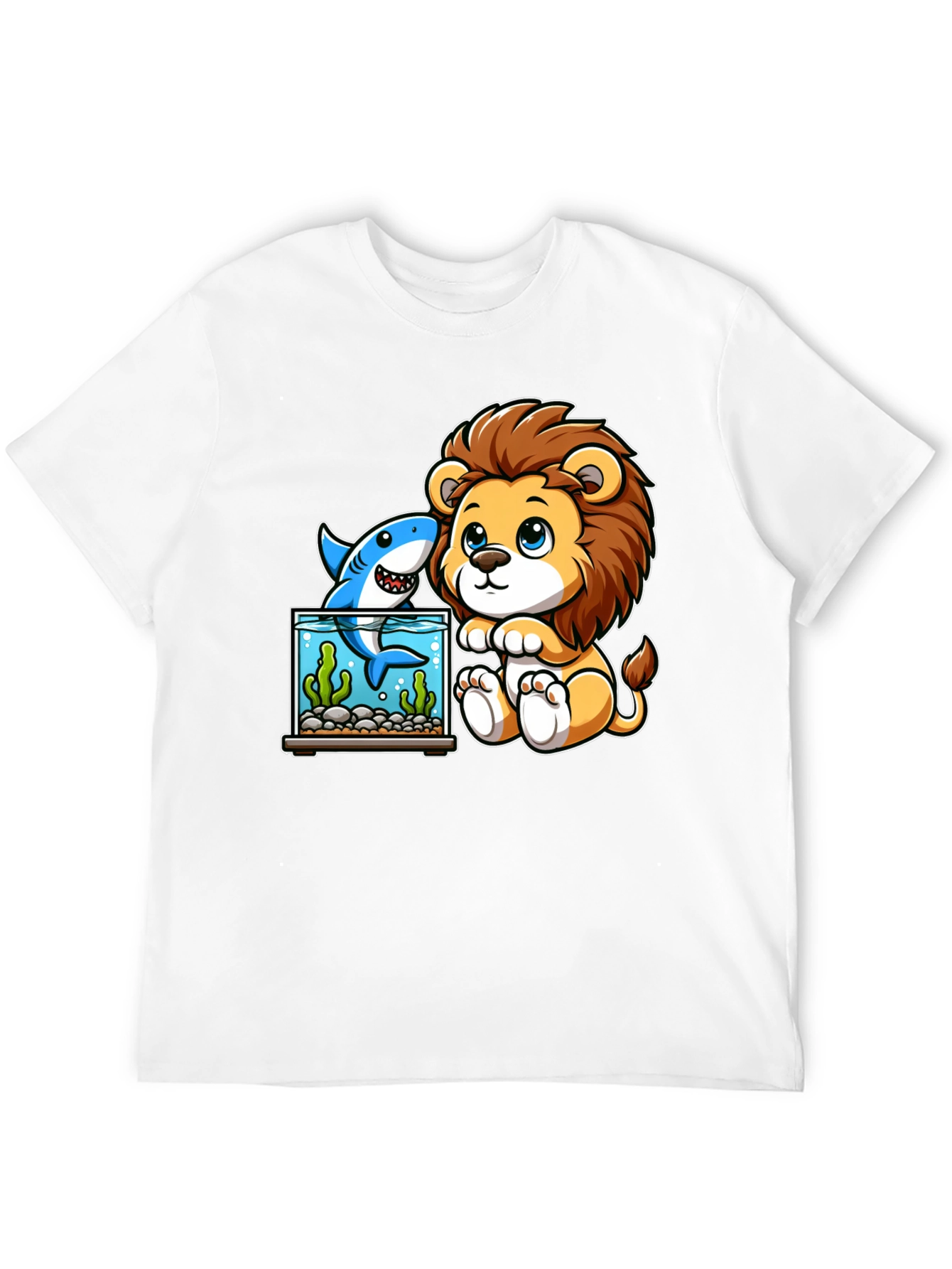 Cute Cartoon Lion & Shark Graphic Tee