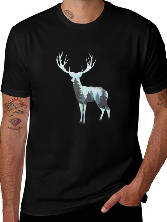 Deer Forest Silhouette Black T-Shirt