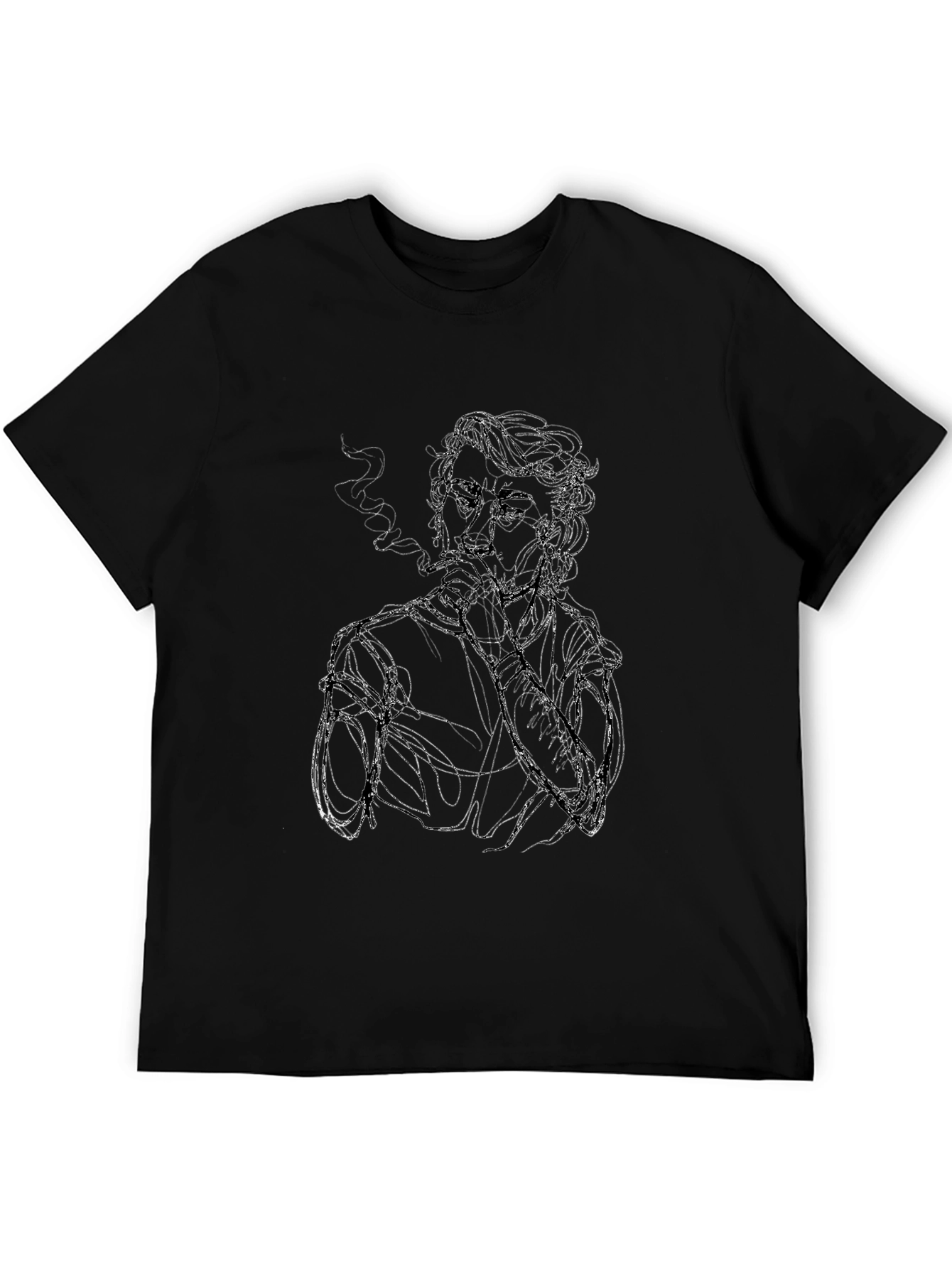 Smoking Sketch Graphic Tee - Black Cotton
