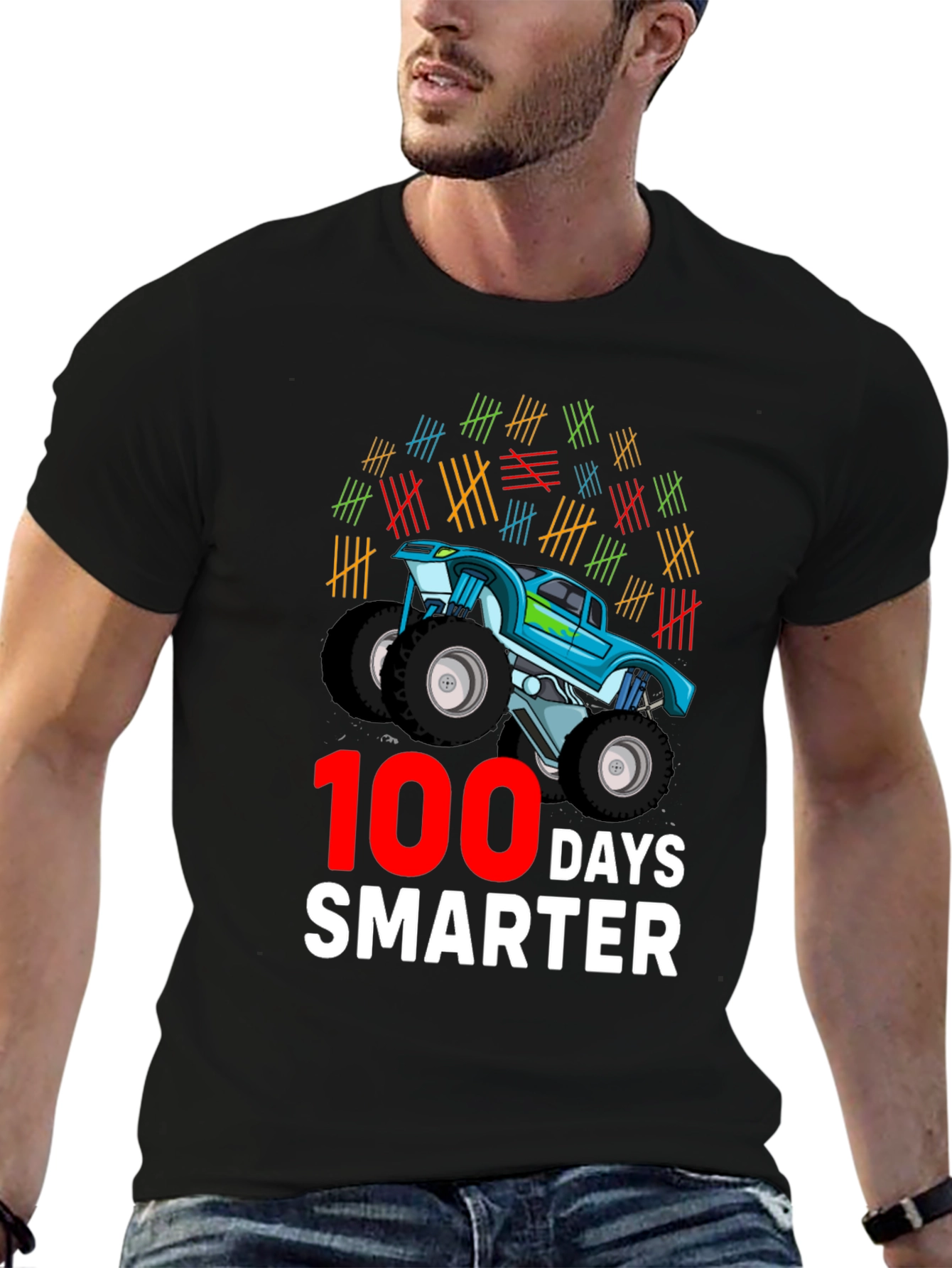 100 Days Smarter Monster Truck Graphic T-Shirt