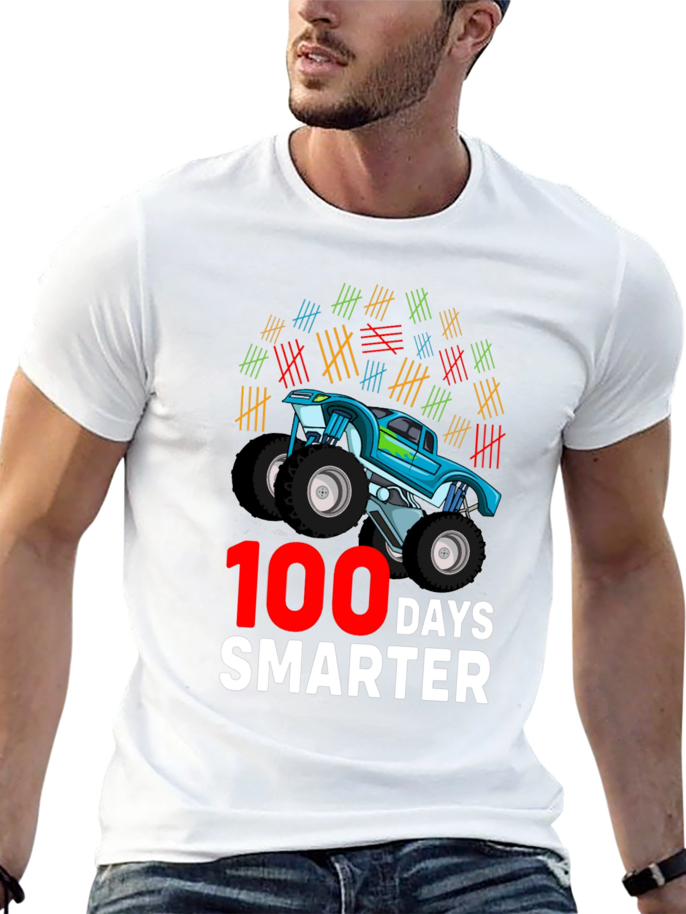 100 Days Smarter Monster Truck Graphic T-Shirt