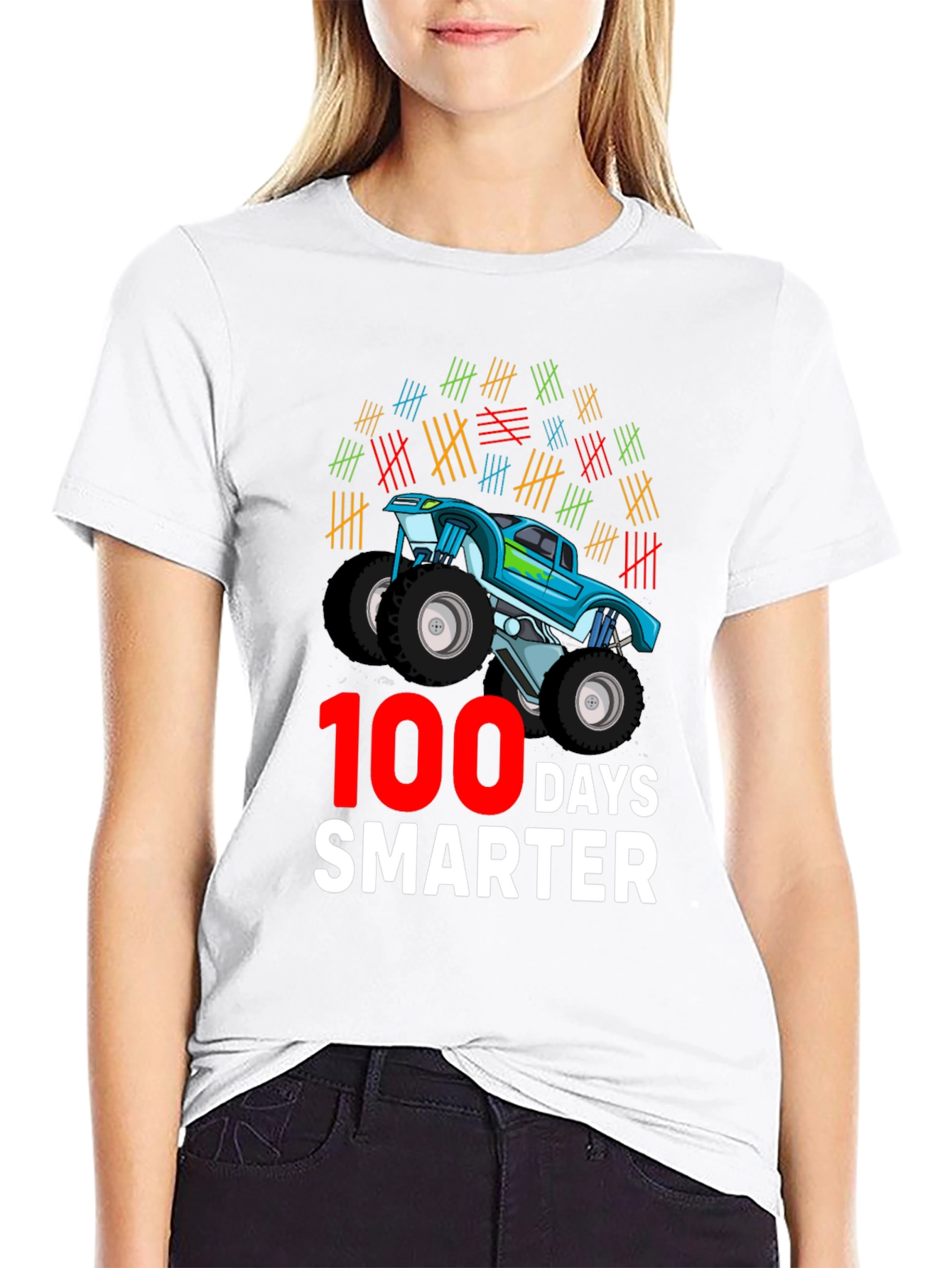 100 Days Smarter Monster Truck Graphic T-Shirt