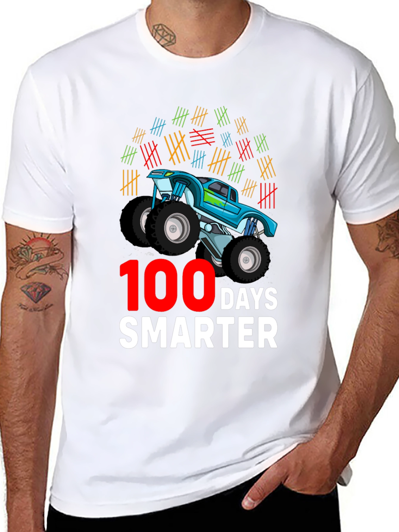 100 Days Smarter Monster Truck Graphic T-Shirt