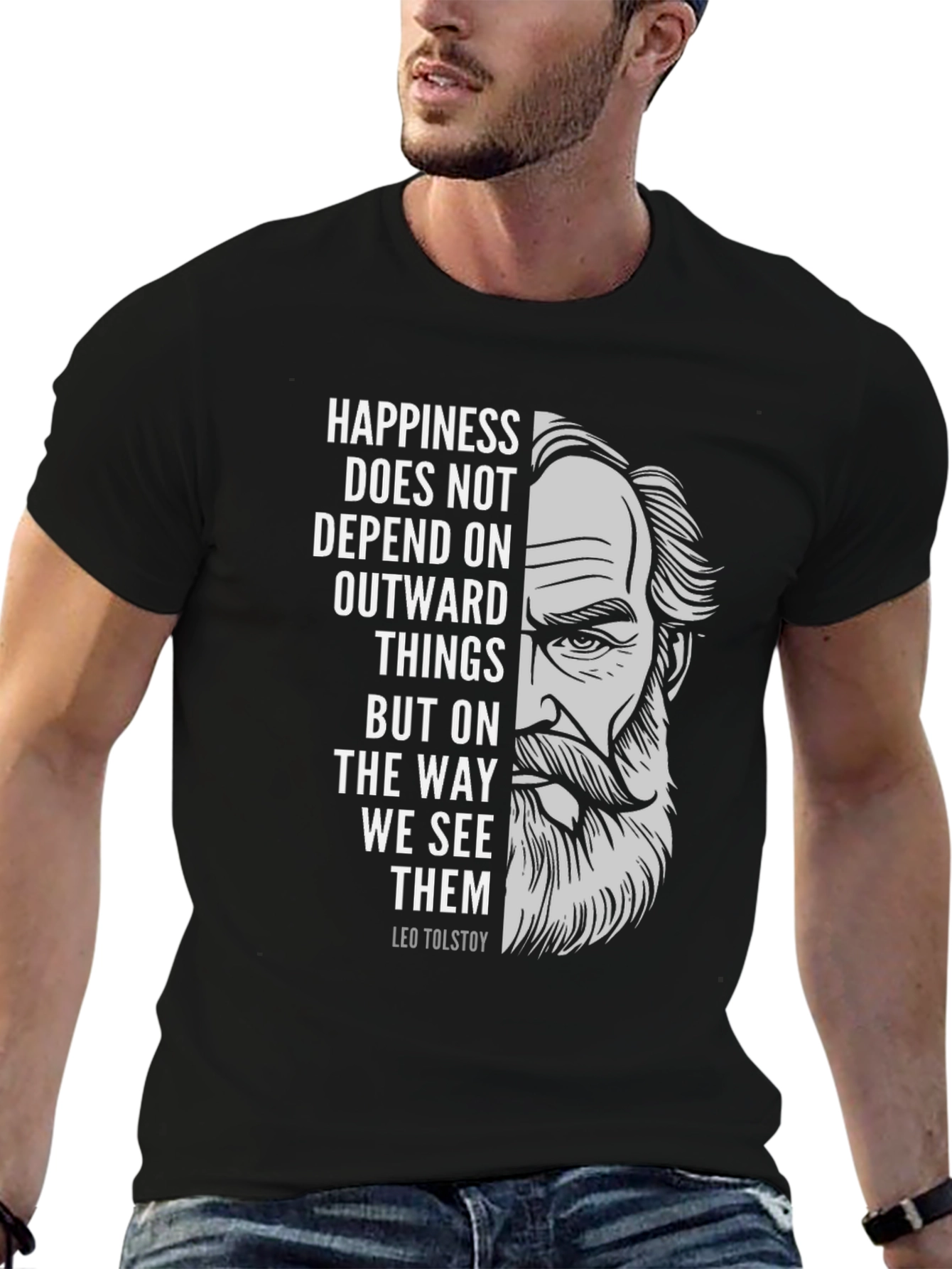 Leo Tolstoy Quote Graphic Tee - Happiness Matters T-Shirt