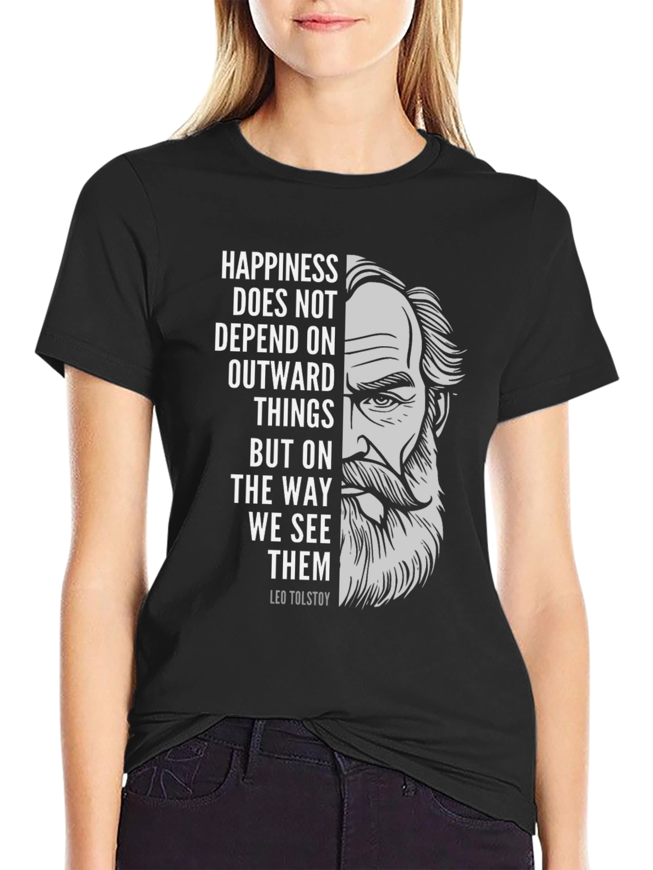 Leo Tolstoy Quote Graphic Tee - Happiness Matters T-Shirt