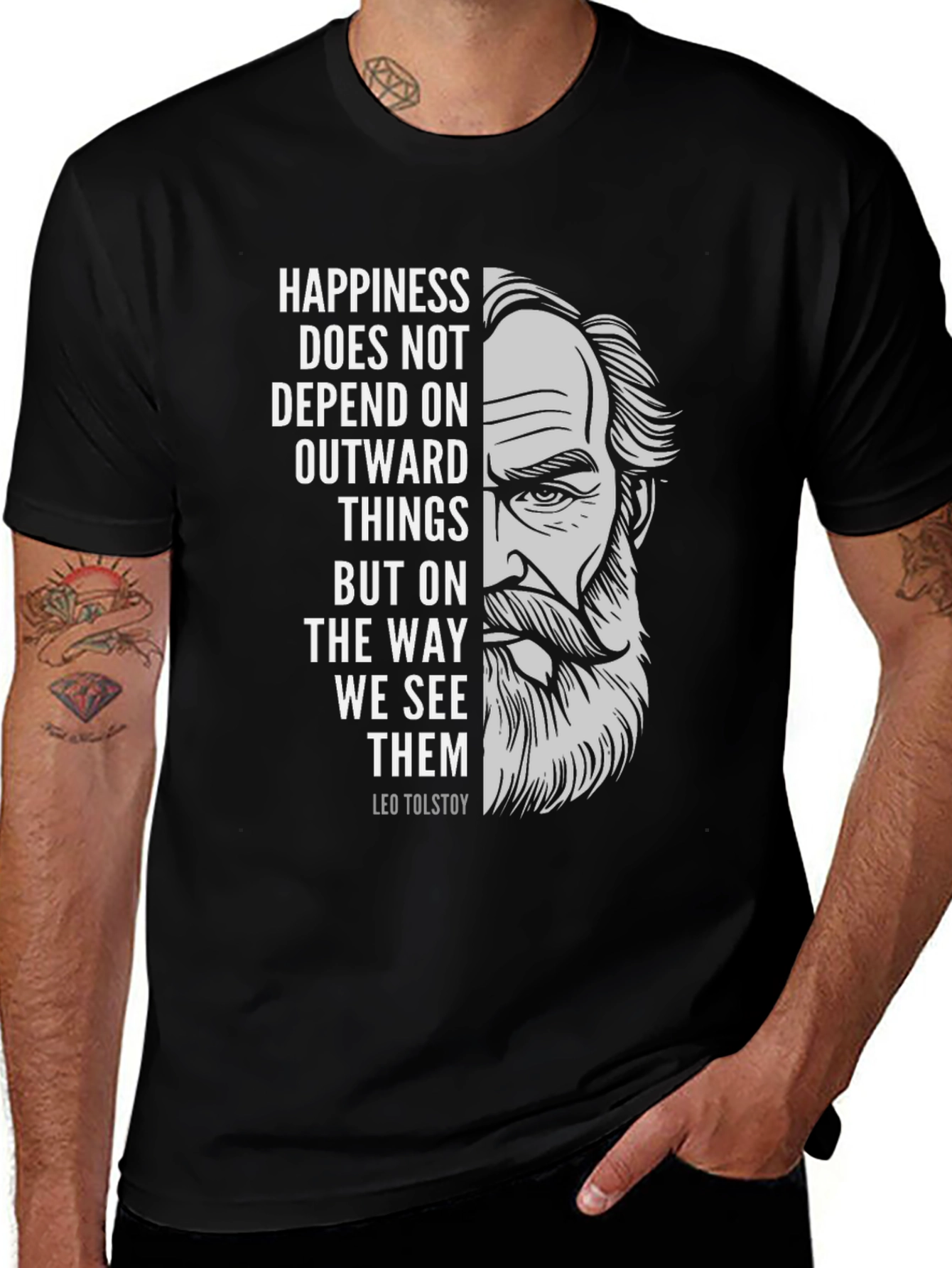Leo Tolstoy Quote Graphic Tee - Happiness Matters T-Shirt