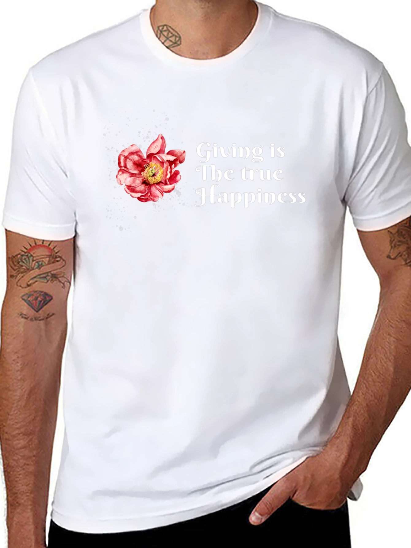 Floral Giving is True Happiness Black T-Shirt