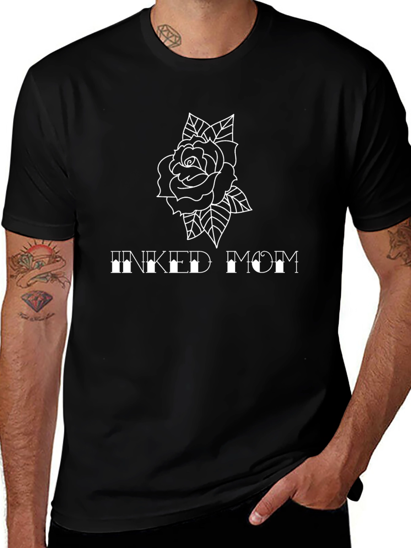 Inked Mom Rose Graphic Tee - Black