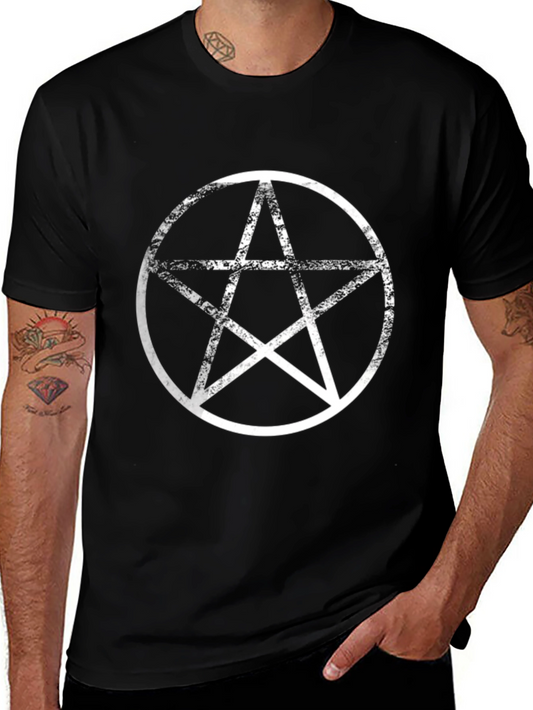 Occult Pentagram Graphic Tee - Black Cotton Shirt