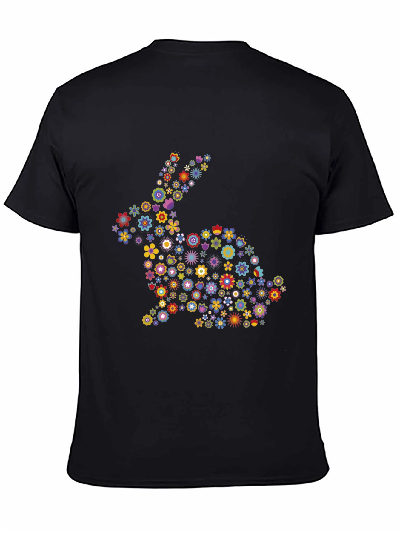 Floral Bunny Graphic Black T-Shirt