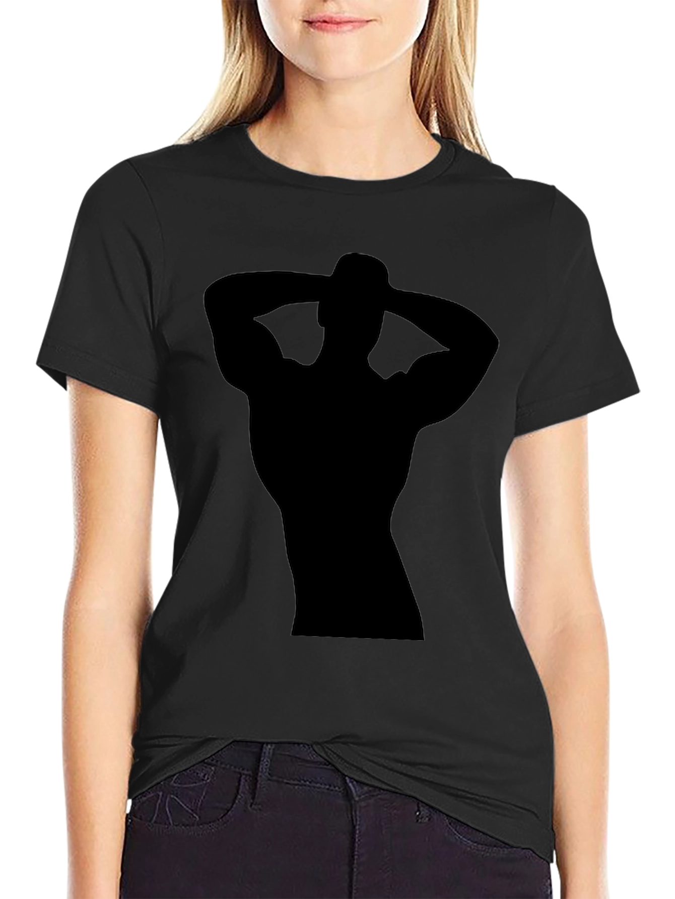 Mens Black T-Shirt with Muscled Silhouette Graphic