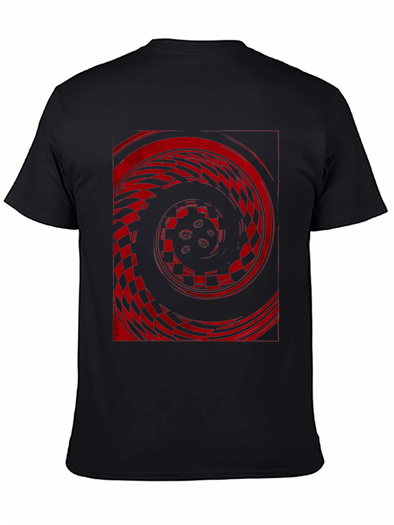 Red Vortex Graphic Print Black Tee