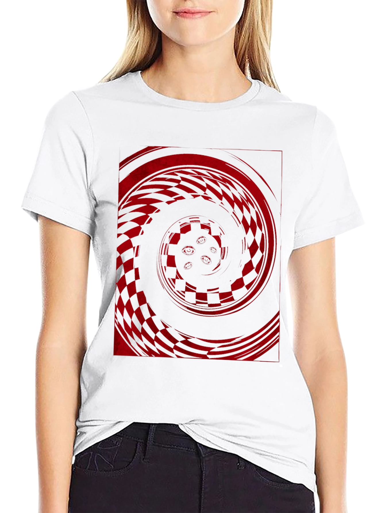 Red Vortex Graphic Print Black Tee