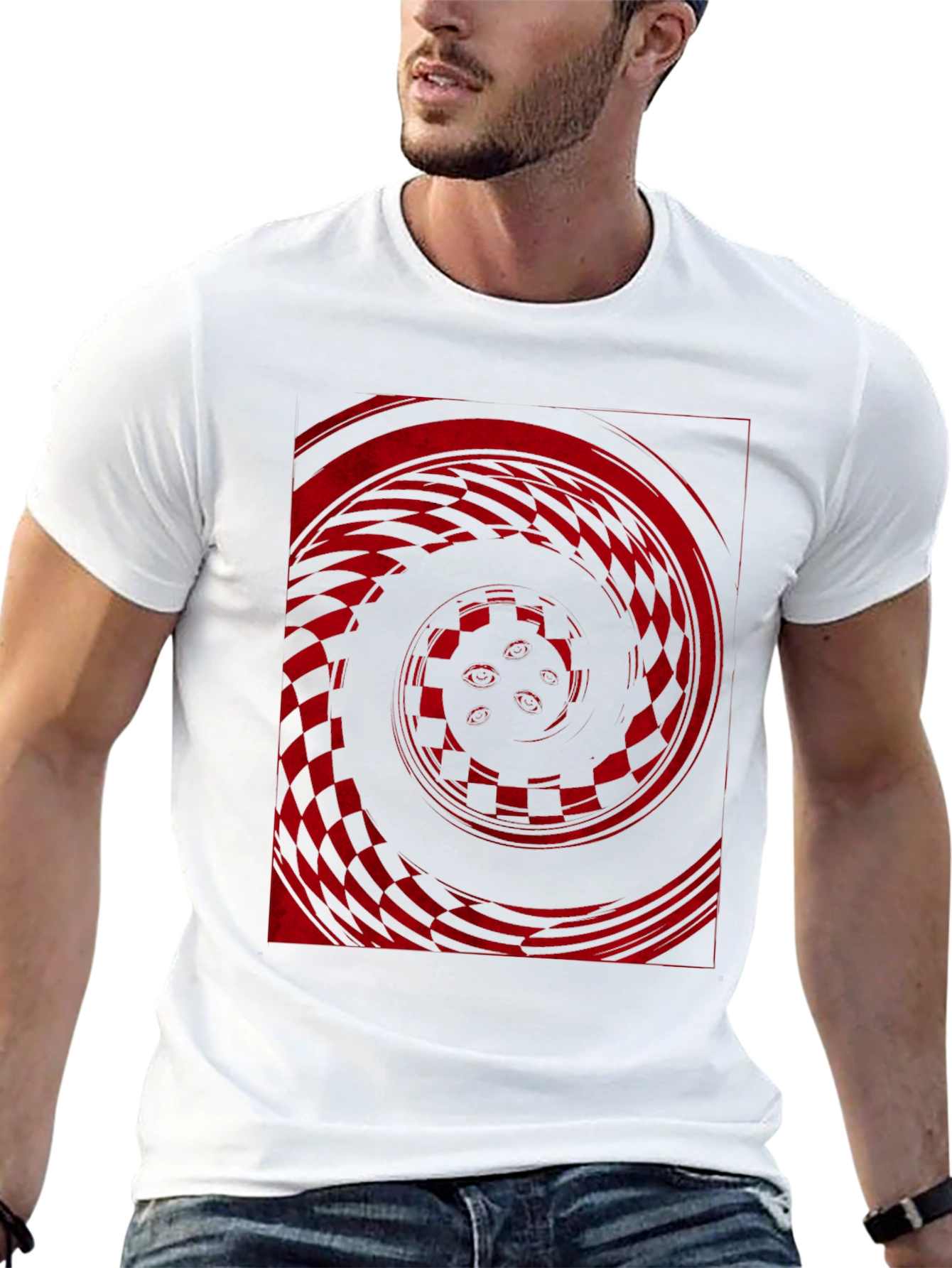 Red Vortex Graphic Print Black Tee
