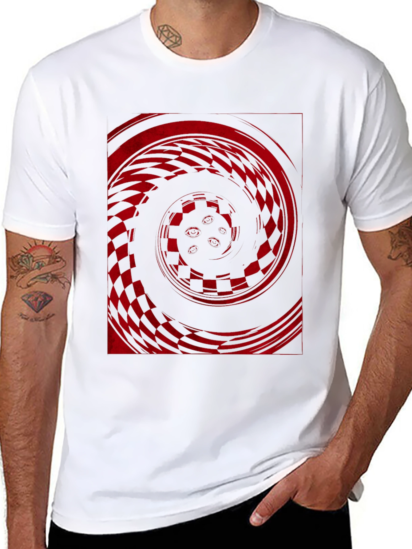 Red Vortex Graphic Print Black Tee