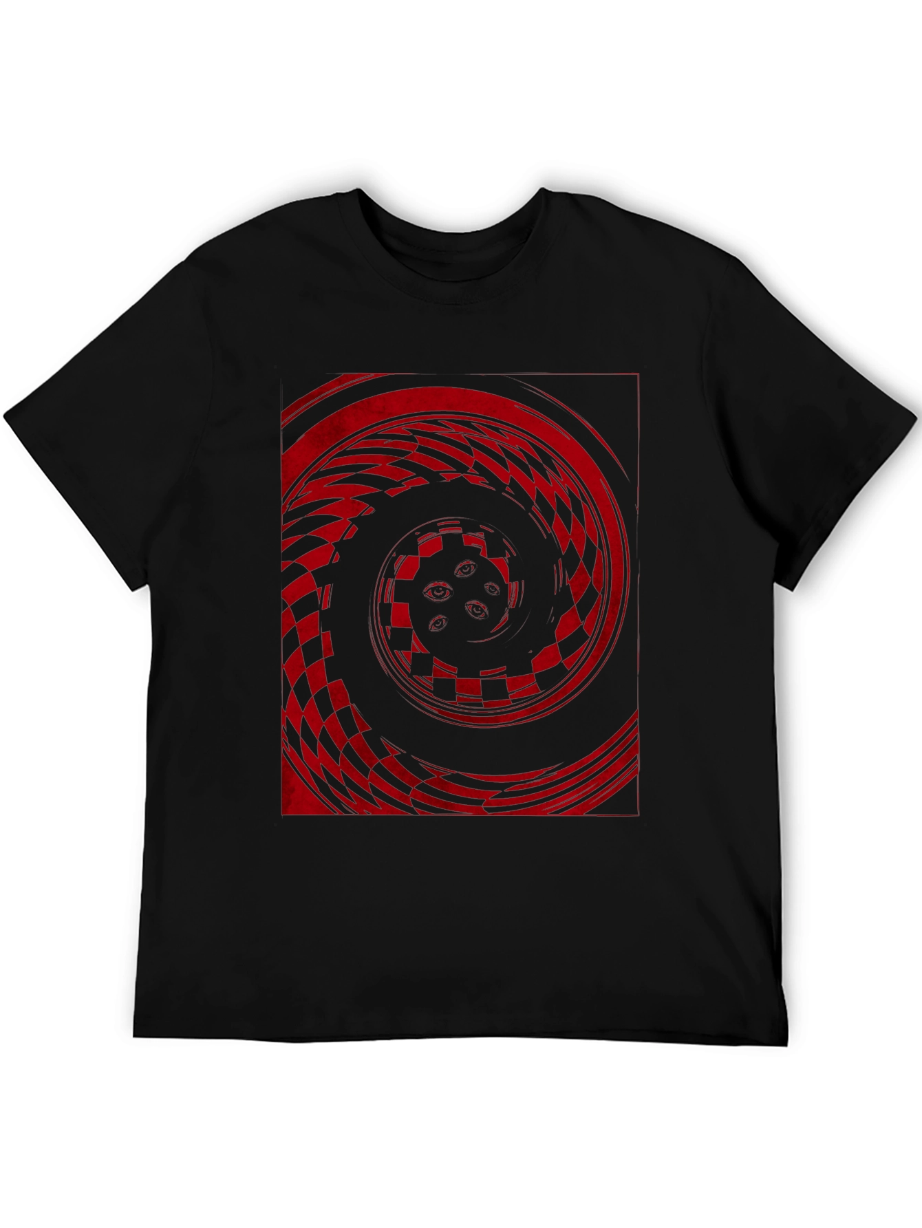 Red Vortex Graphic Print Black Tee