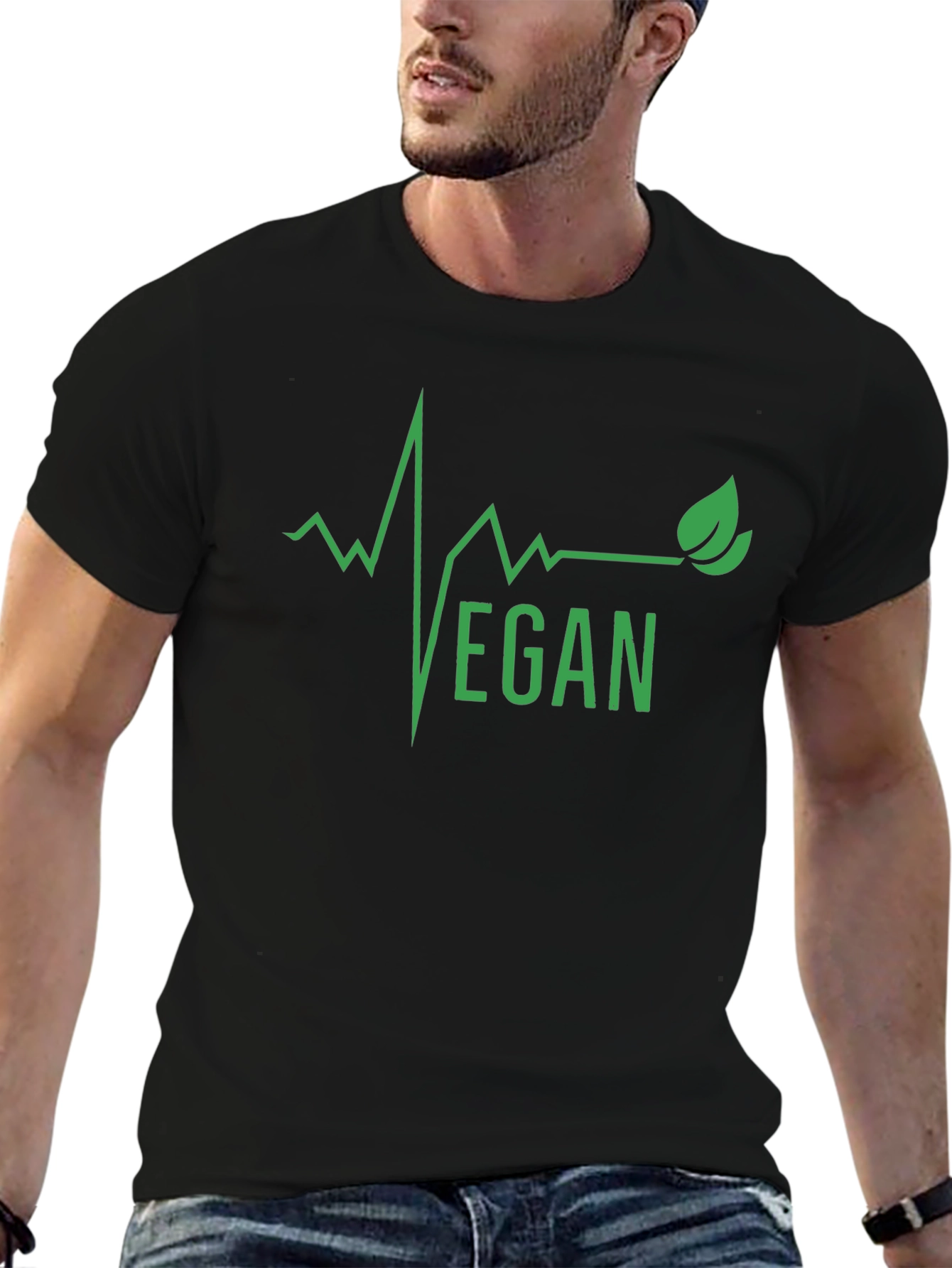Vegan Heartbeat Graphic Tee - Black Cotton T-Shirt