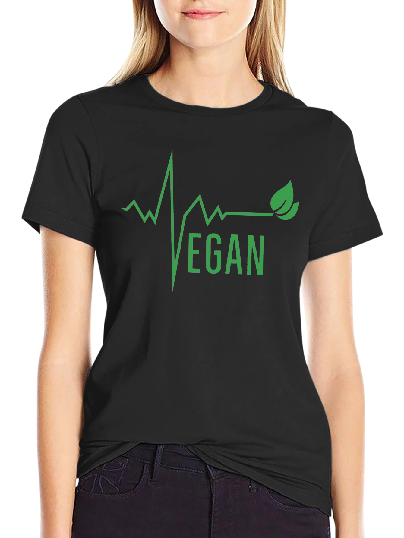 Vegan Heartbeat Graphic Tee - Black Cotton T-Shirt