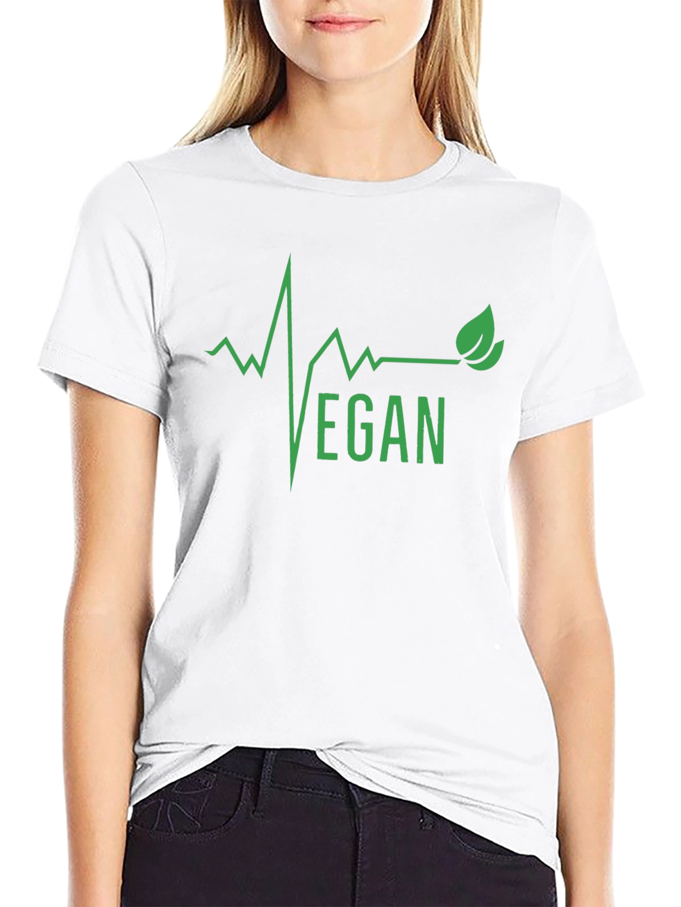 Vegan Heartbeat Graphic Tee - Black Cotton T-Shirt