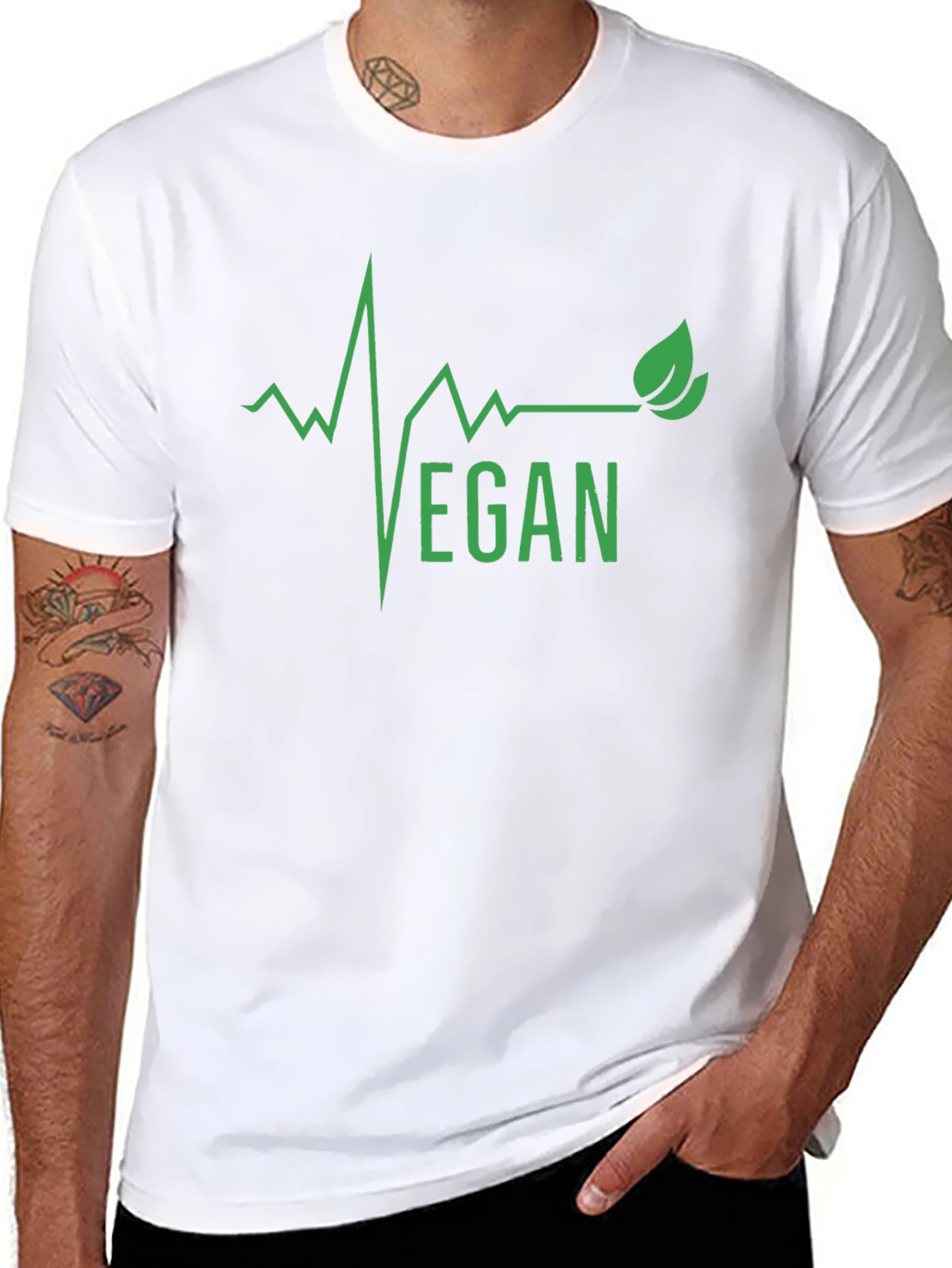 Vegan Heartbeat Graphic Tee - Black Cotton T-Shirt