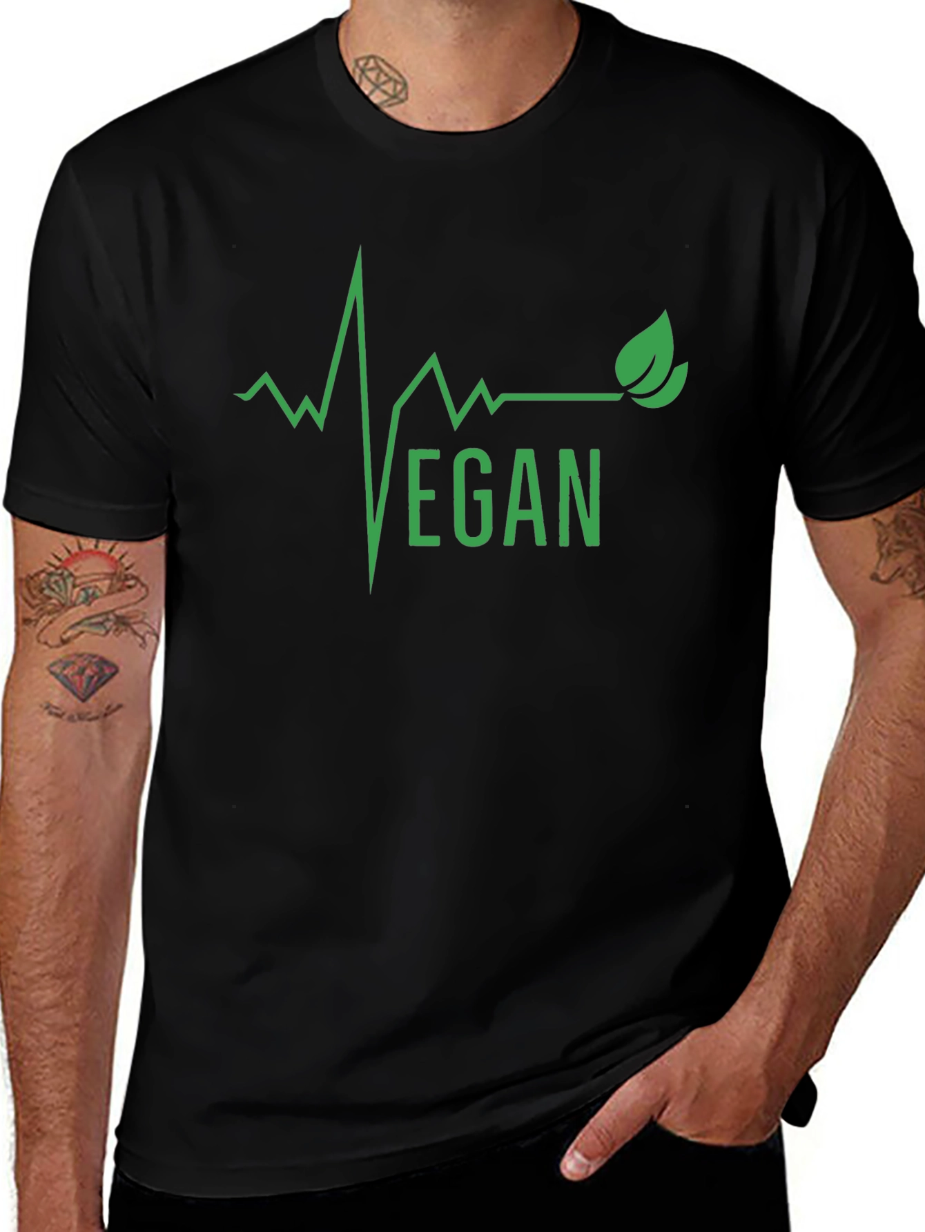 Vegan Heartbeat Graphic Tee - Black Cotton T-Shirt