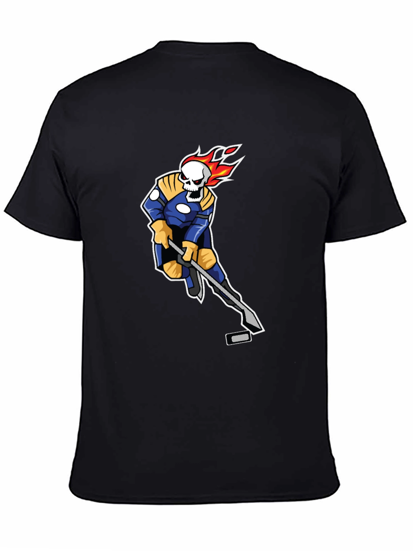 Fiery Hockey Skeleton Black T-Shirt