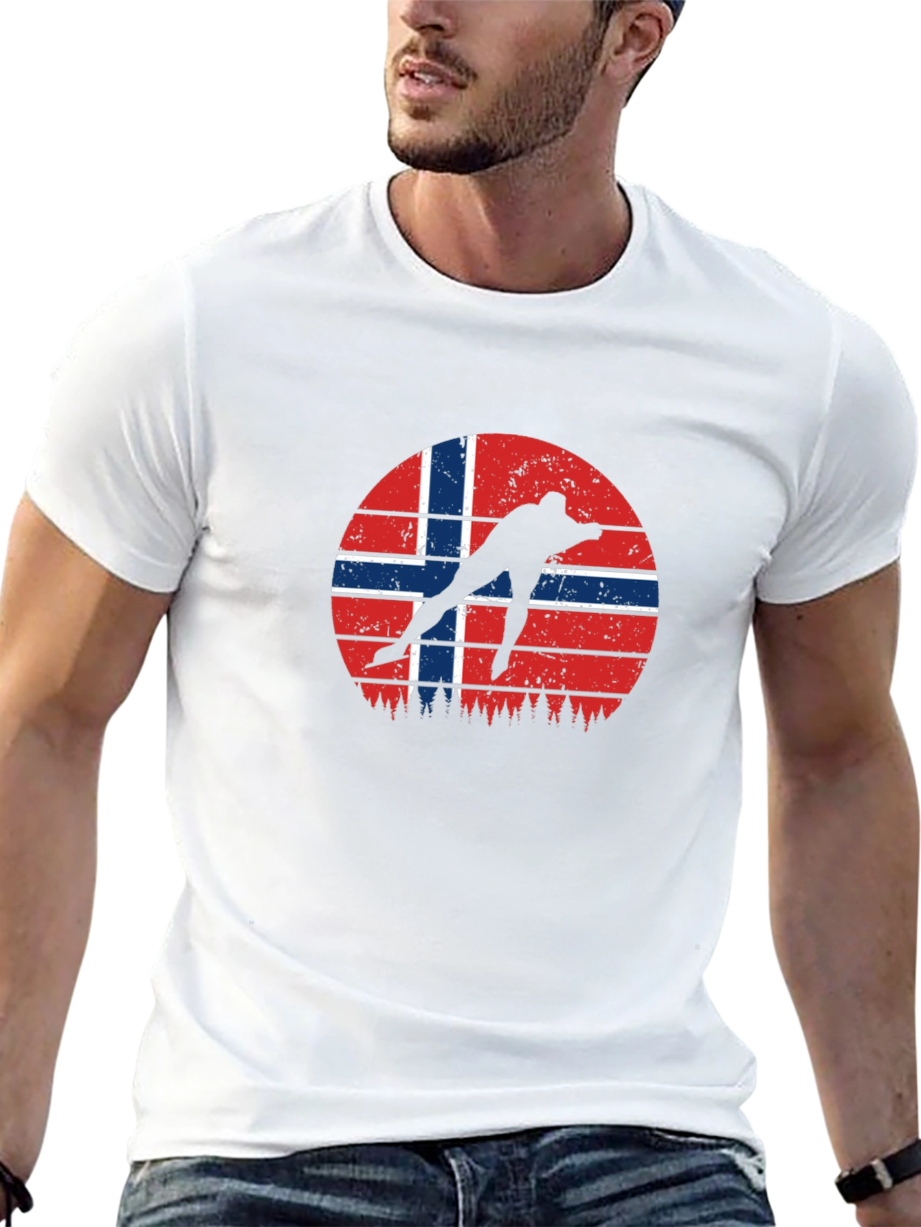 Norway Flag Skater Graphic Black T-Shirt