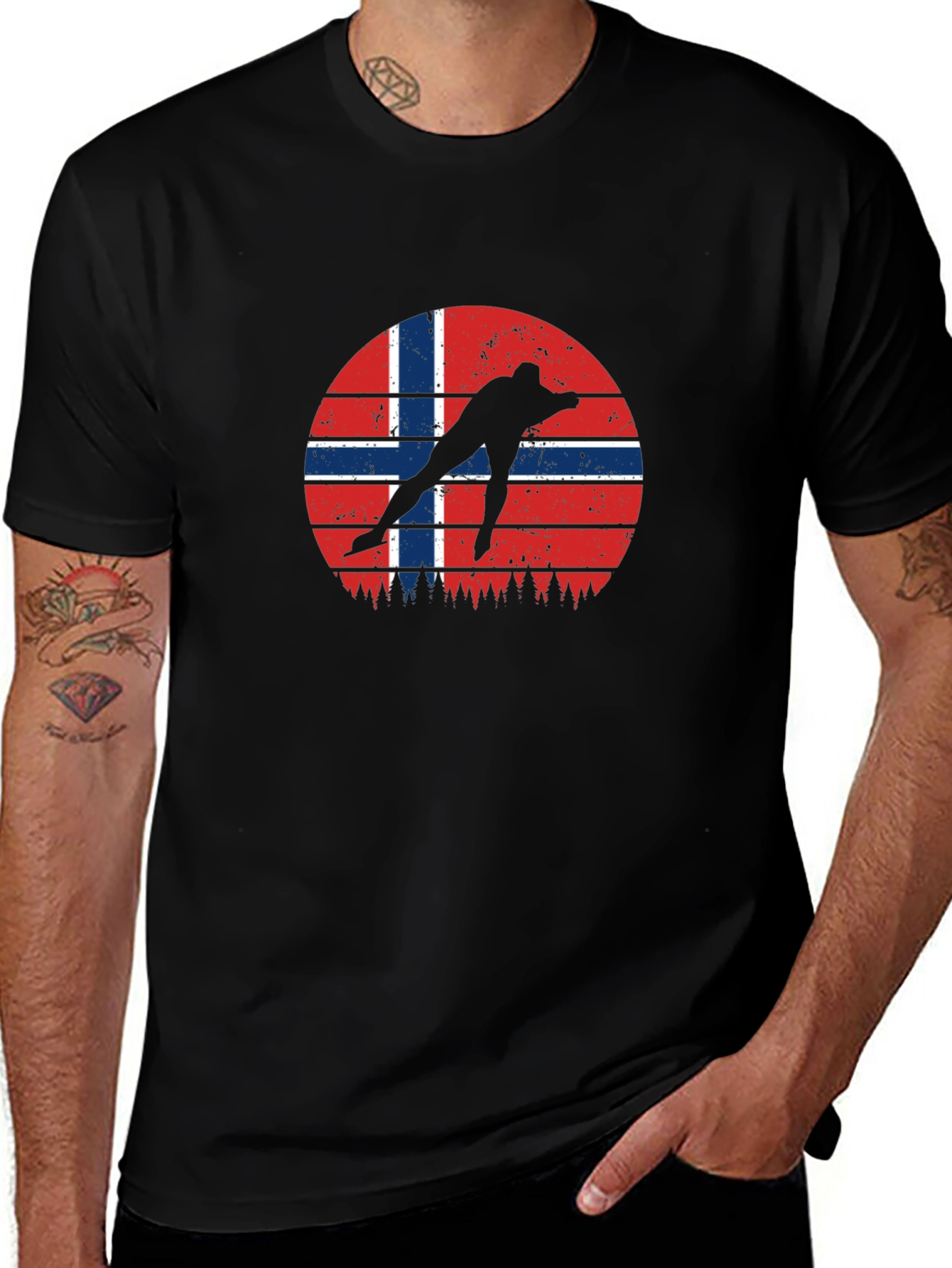 Norway Flag Skater Graphic Black T-Shirt