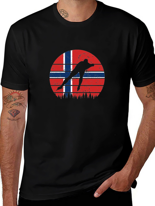 Norway Flag Skater Graphic Black T-Shirt