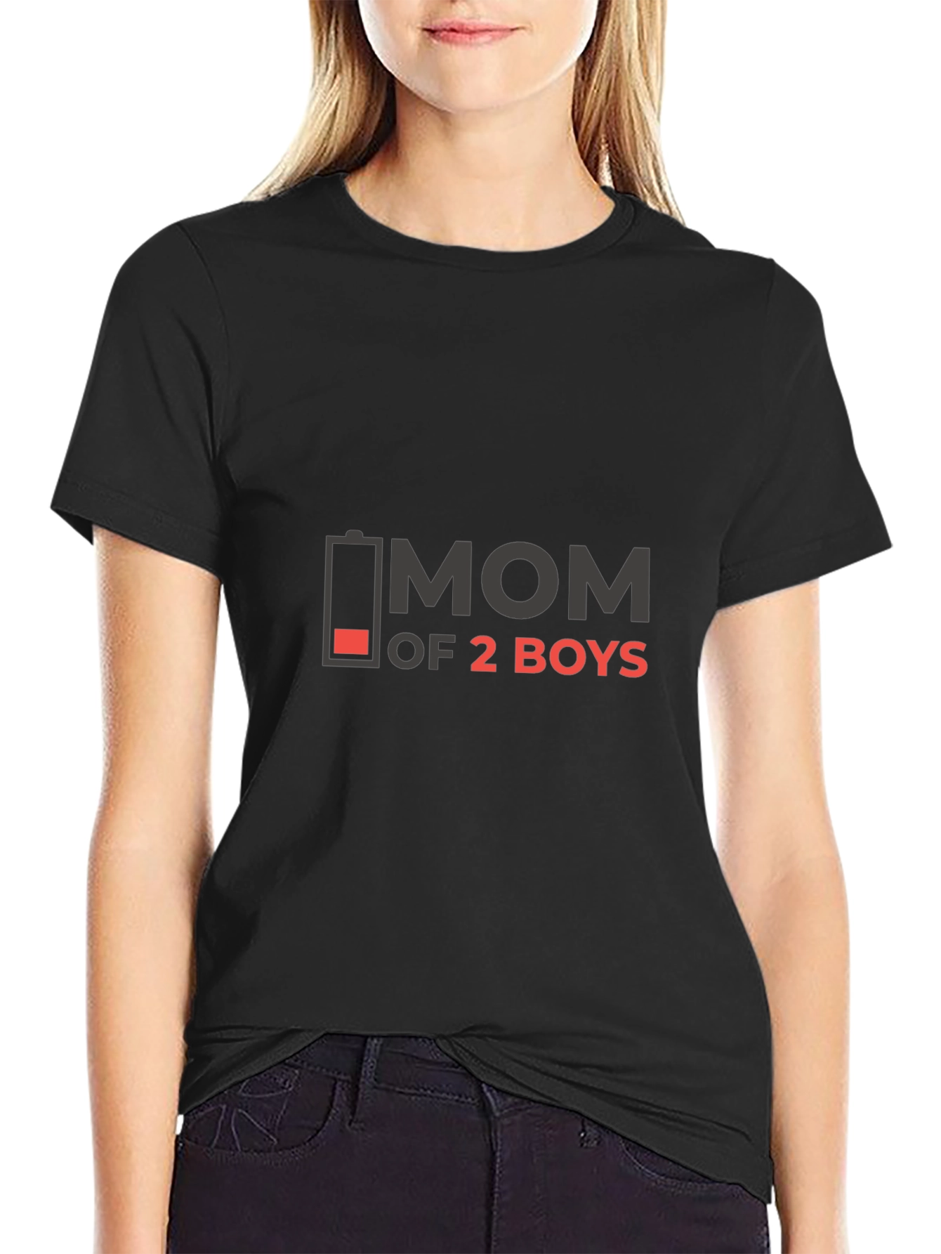 Mom of 2 Boys Graphic Tee - Low Battery