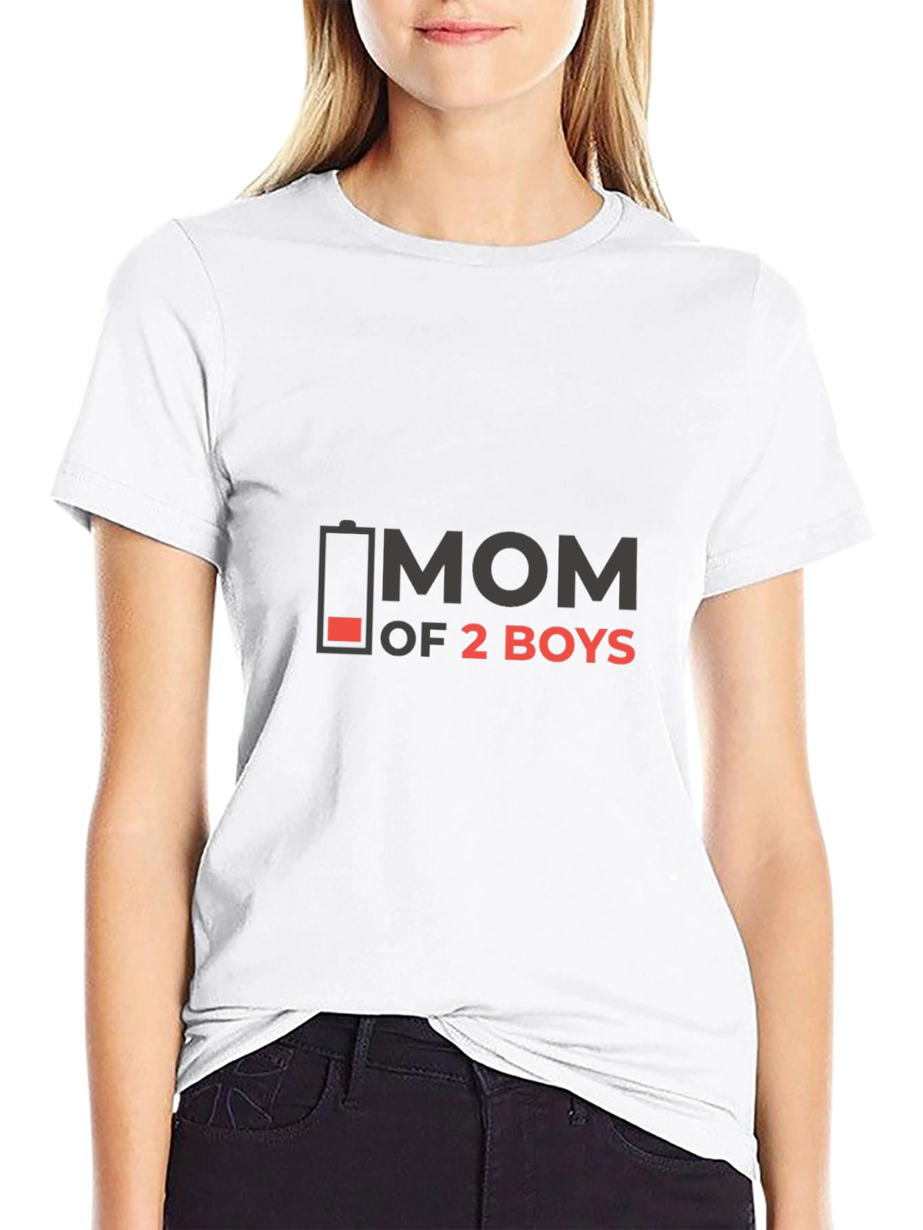 Mom of 2 Boys Graphic Tee - Low Battery
