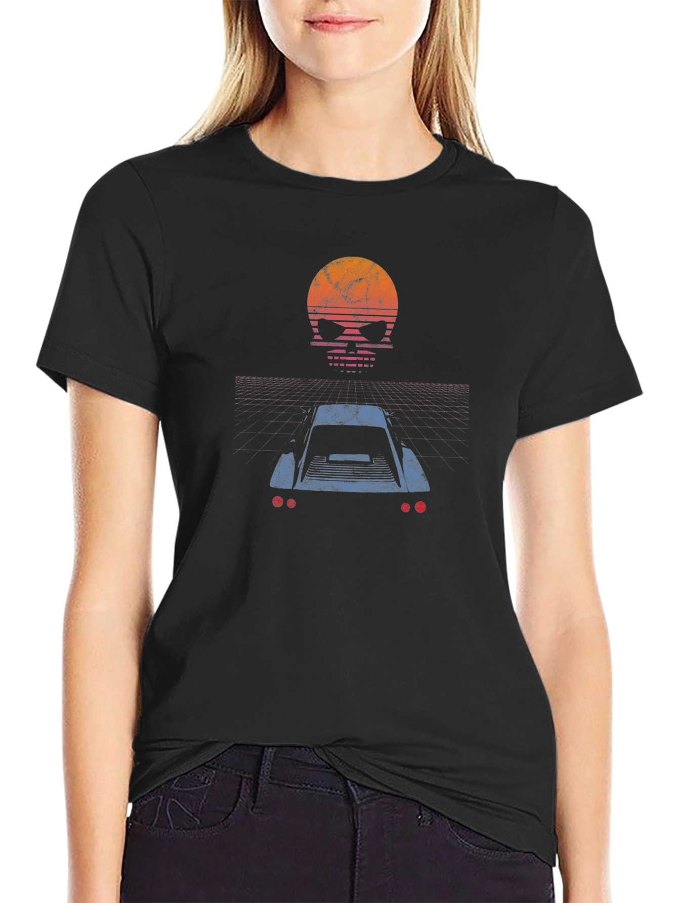 Retro Skull Car T-Shirt - Black