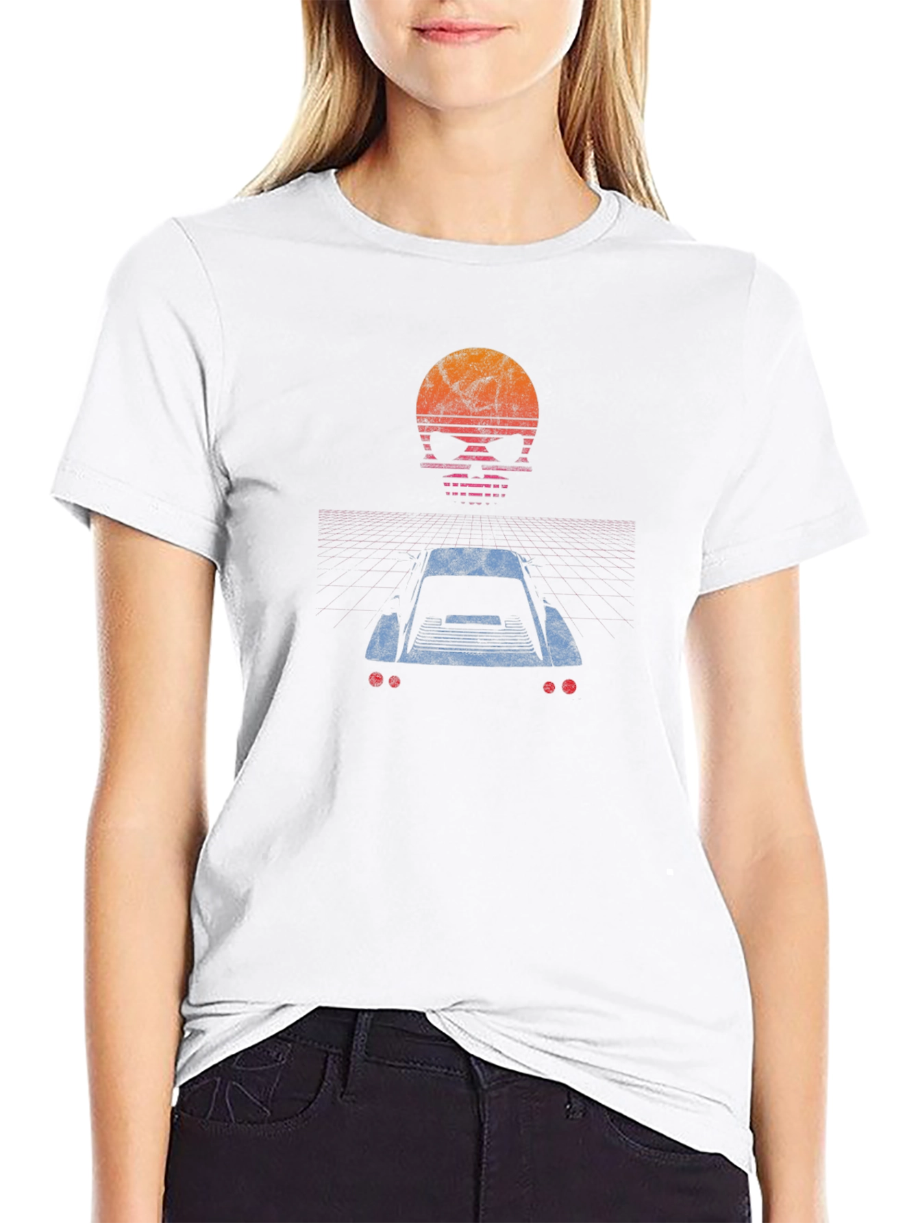 Retro Skull Car T-Shirt - Black