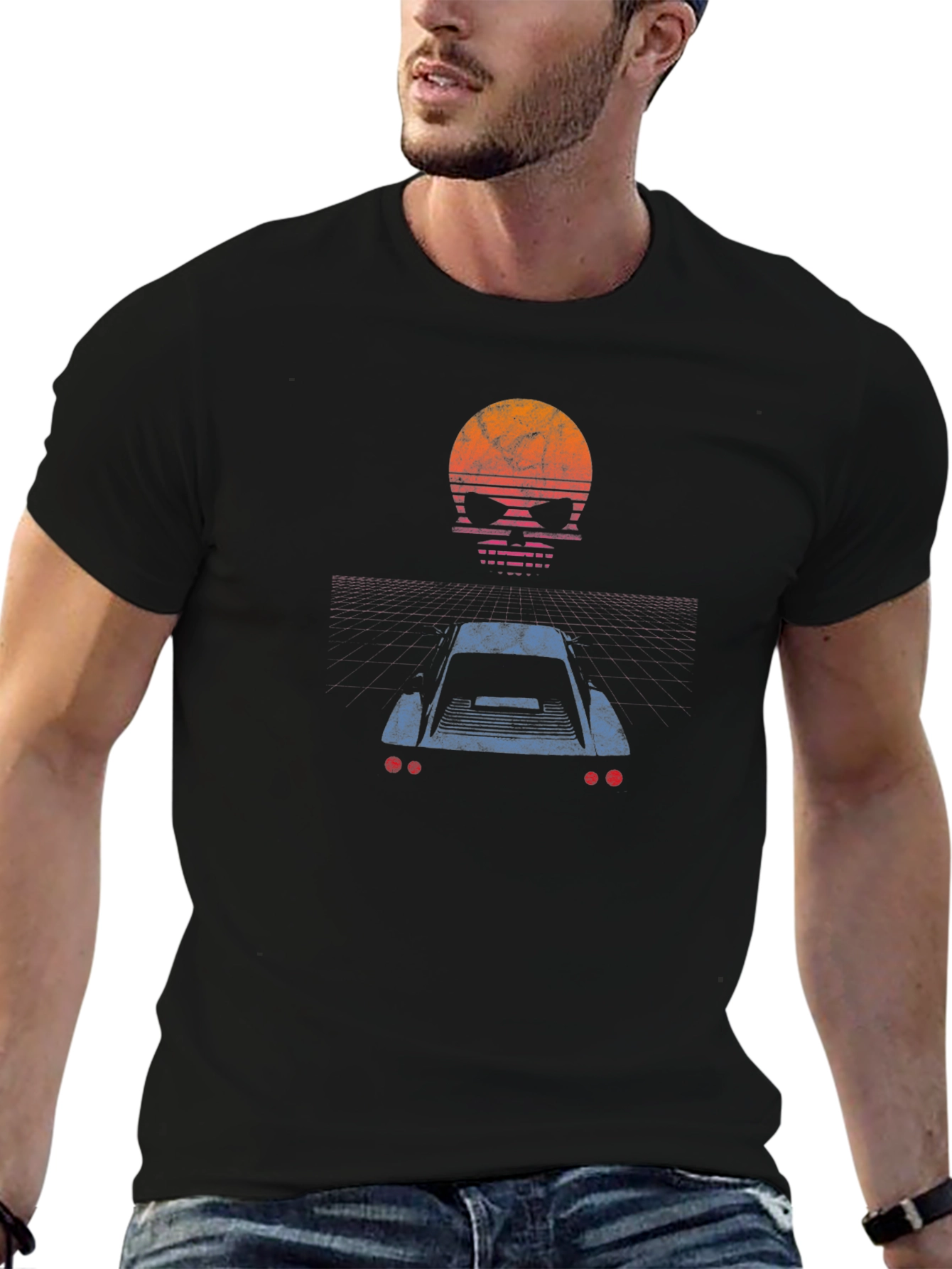 Retro Skull Car T-Shirt - Black