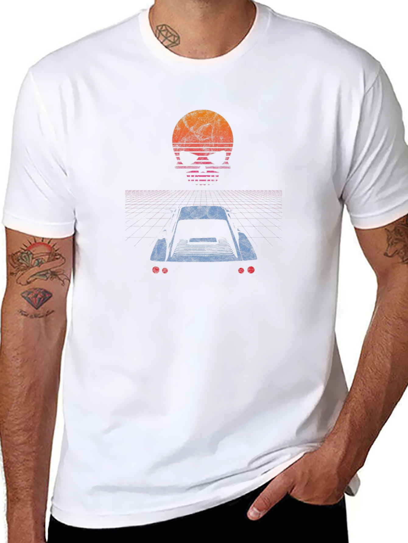 Retro Skull Car T-Shirt - Black